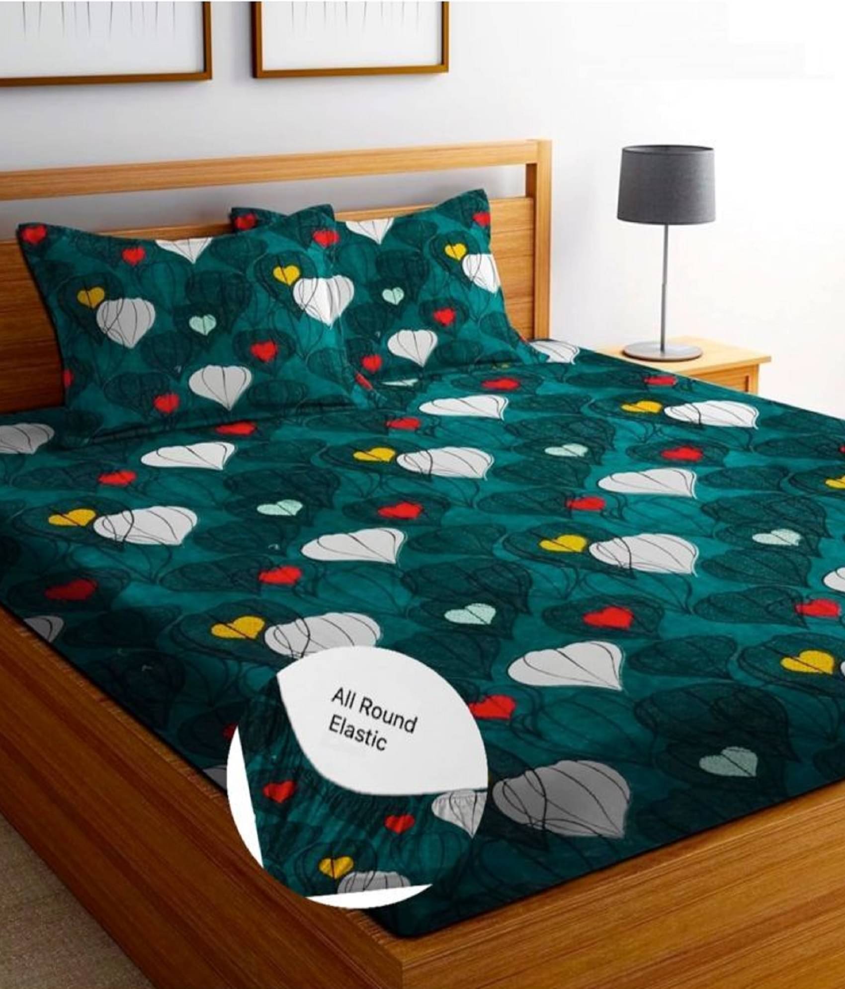 SWIZIER Cotton Abstract Fitted 1 Bedsheet with 2 Pillow Covers ( King Size ) - Green SWIZIER Cotton Abstract Fitted 1 Bedsheet with 2 Pillow Covers ( King Size ) - Green