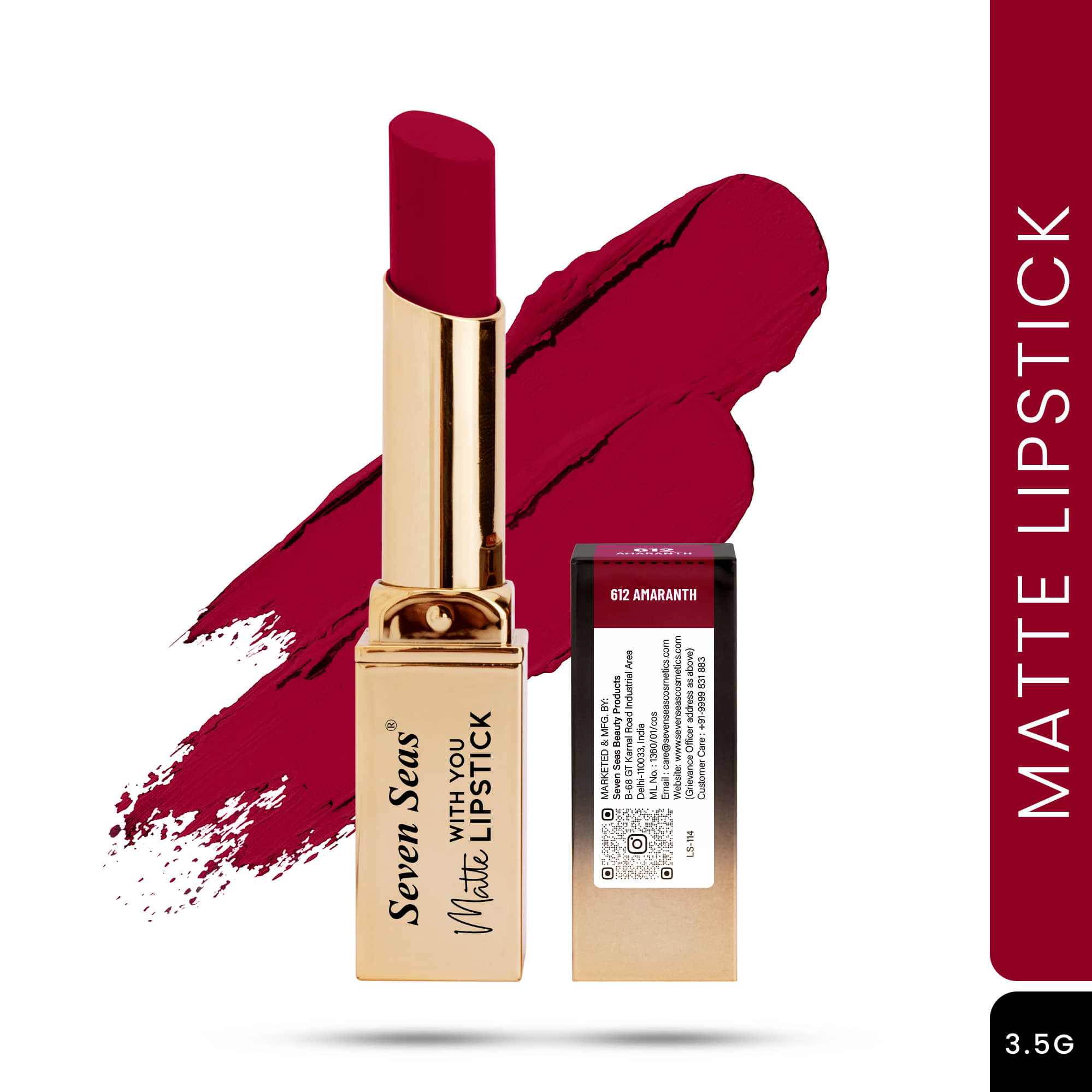 Seven Seas Long Lasting , Matte Finish , Longwear , Matte With You Lipstick (Cinnabar 3.5g)