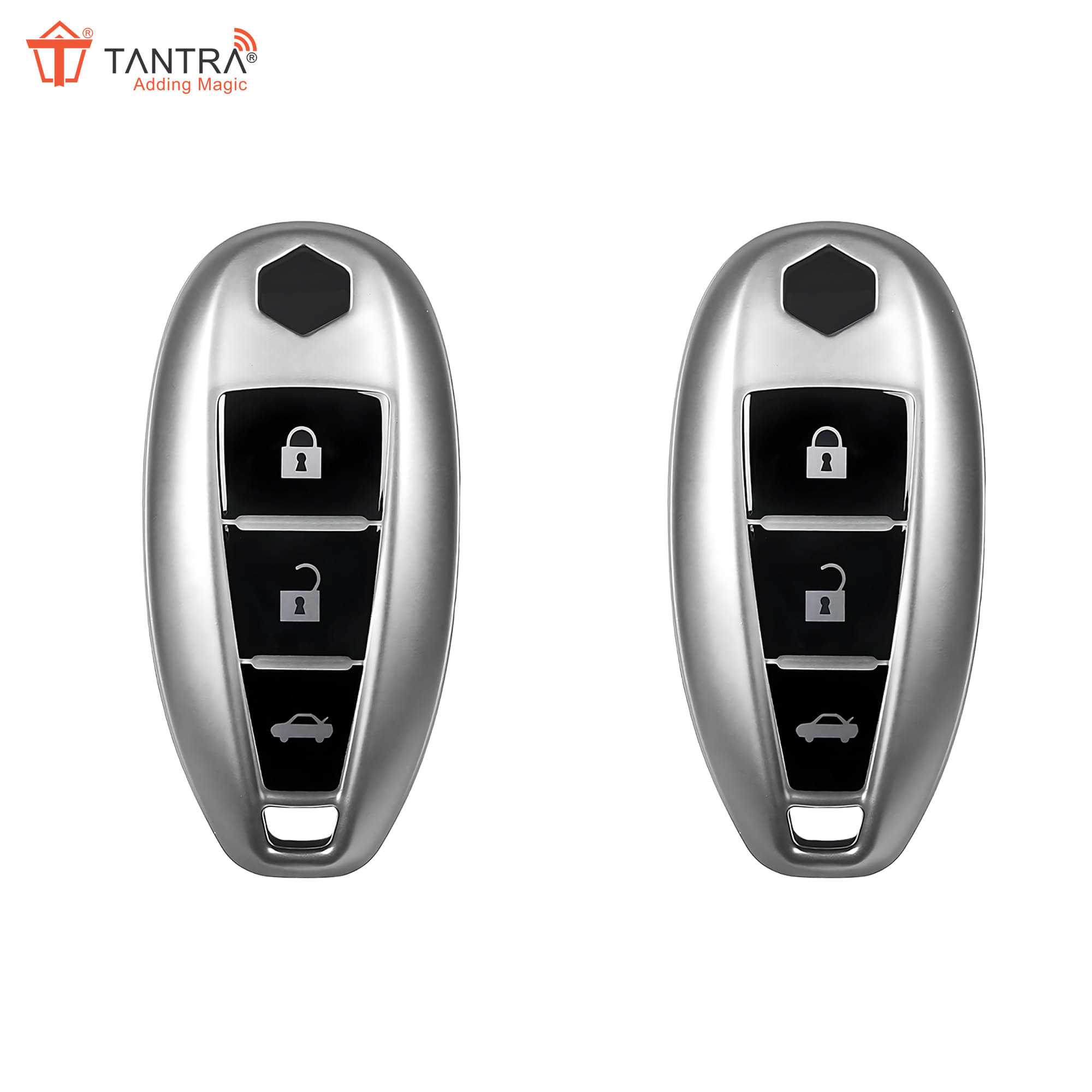     			TANTRA TPU Key Cover and Metal Keychain Compatible for Maruti Suzuki Baleno, Vitara Breeza, S Cross, Ciaz, Swift, Ignis, 3 Button Smart Key Cover (Grey Pack of 2)