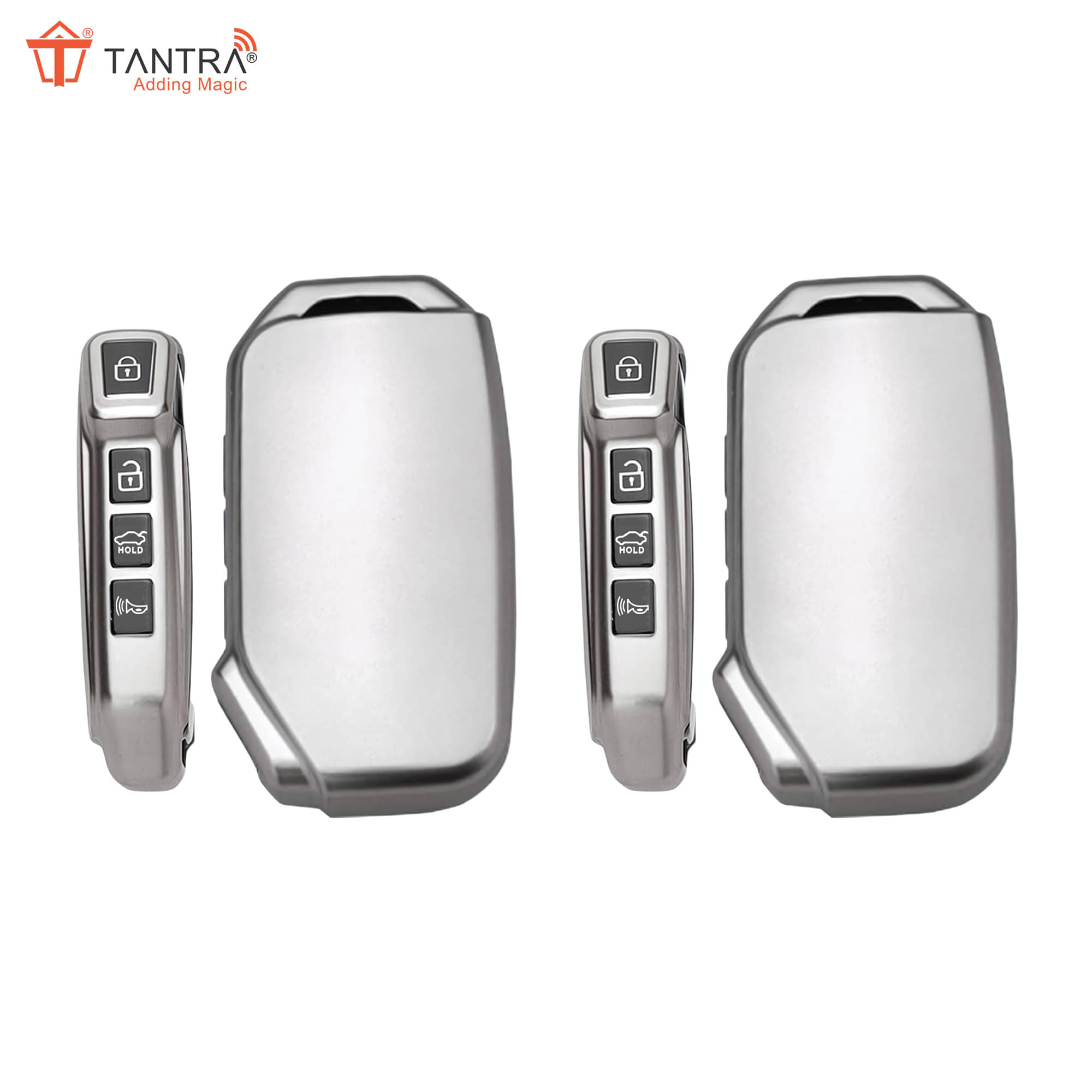     			TANTRA TPU Key Cover and Metal Keychain Compatible for Kia Seltos 2023 Facelift HTX | Carens X Line 4 Button Smart Key (Grey Pack of 2)