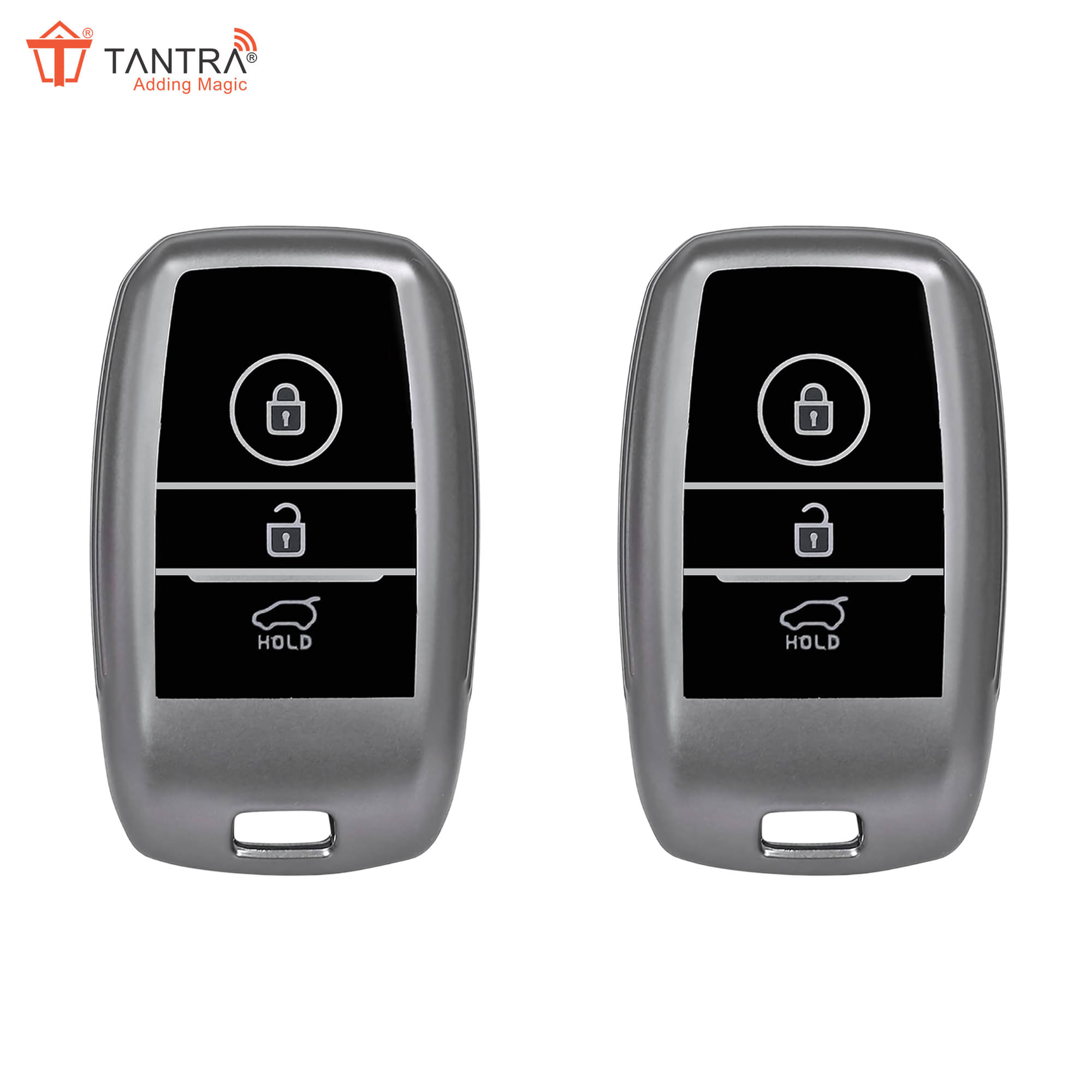     			TANTRA TPU Key Cover and Metal Keychain Compatible for Kia Sonet | Carens | Seltos 3 Button Smart Key (Grey Pack of 2)