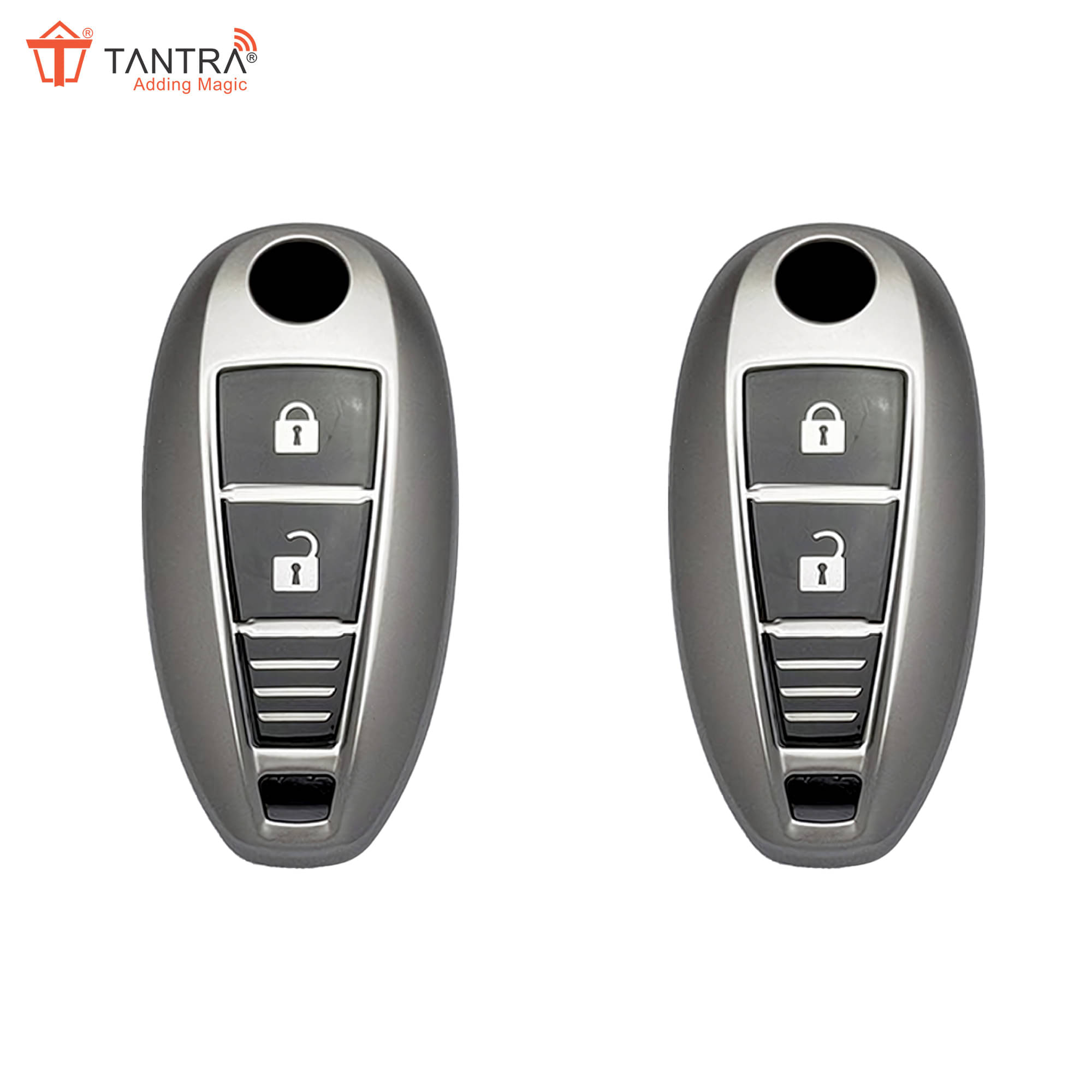 TANTRA TPU Key Cover and Metal Keychain Compatible for Maruti Suzuki Baleno | Ciaz | Swift | Ertiga | Ignis | Ritz | S-Cross | SX4 | Vitara Brezza 3 Button Smart Key Cover (Grey Pack of 2) TANTRA TPU Key Cover and Metal Keychain Compatible for Maruti Suzuki Baleno | Ciaz | Swift | Ertiga | Ignis | Ritz | S-Cross | SX4 | Vitara Brezza 3 Button Smart Key Cover (Grey Pack of 2)