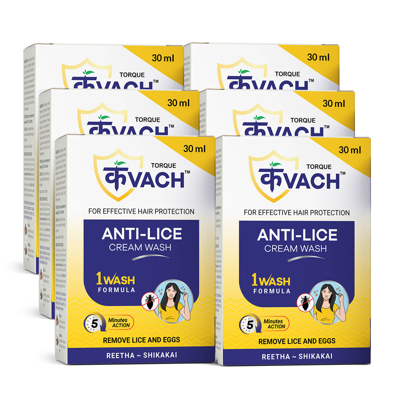 Torque kvach Anti Lice Cream Wash | Removes Lice and Nits |Made with Reetha & Shikakai 30 ml With Lice & Nits Remover Comb For Of 4