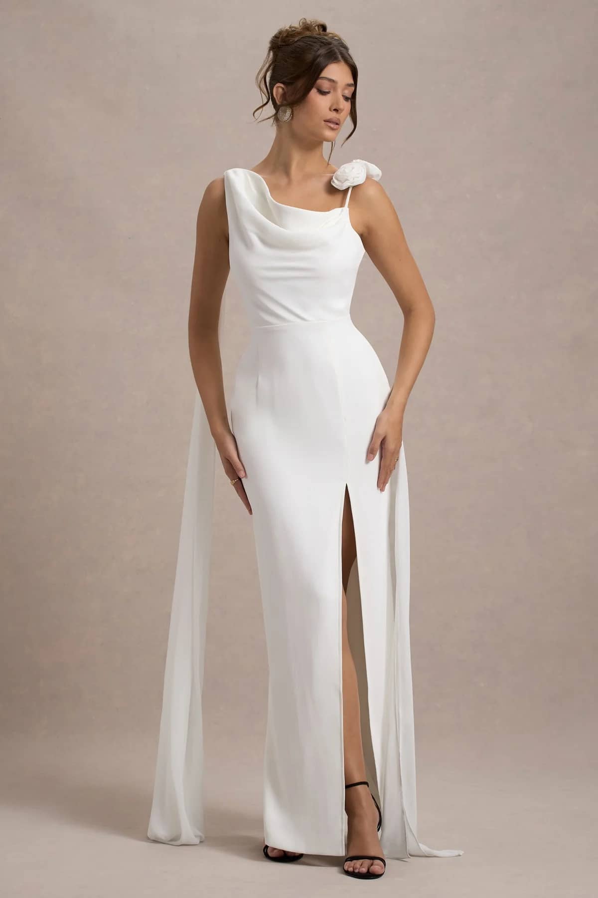 Traquila Georgette Solid Full Length Women's A-line Dress - White ( Pack of 1 )