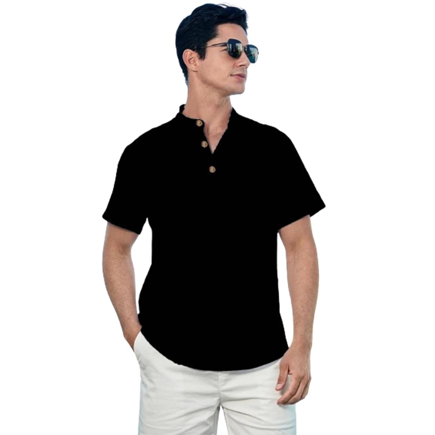     			UNI VIBE Black Cotton Men's Shirt Style Kurta ( Pack of 1 )