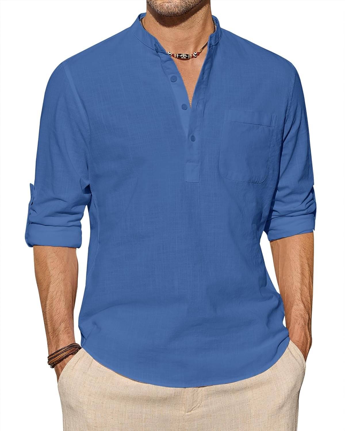 UNI VIBE Blue Cotton Men's Shirt Style Kurta ( Pack of 1 )     			UNI VIBE Blue Cotton Men's Shirt Style Kurta ( Pack of 1 )