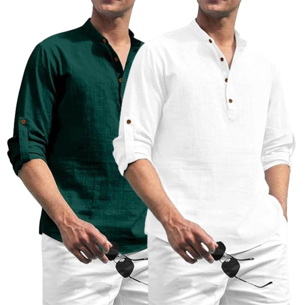 UNI VIBE Green Cotton Men's Shirt Style Kurta ( Pack of 2 ) UNI VIBE Green Cotton Men's Shirt Style Kurta ( Pack of 2 )