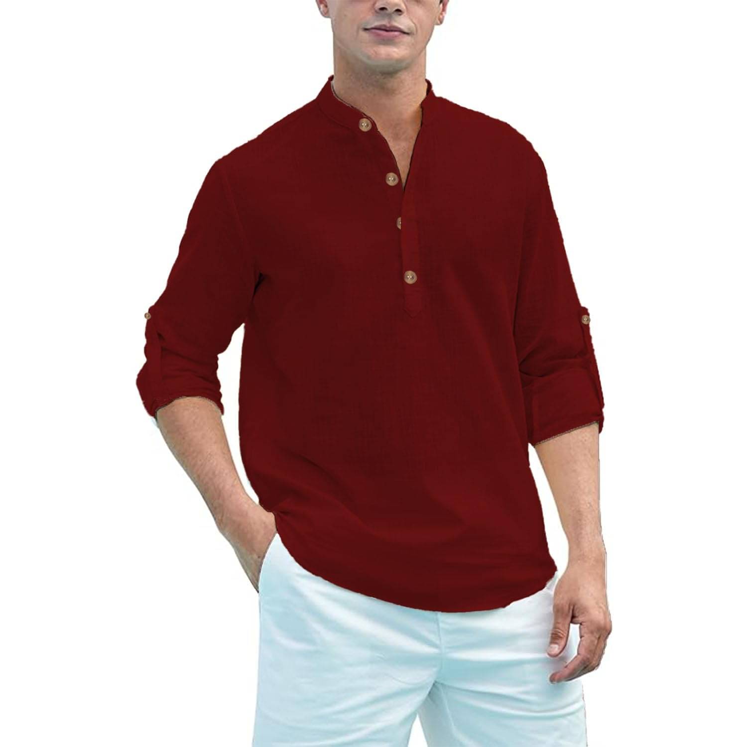 UNI VIBE Maroon Cotton Men's Shirt Style Kurta ( Pack of 1 ) UNI VIBE Maroon Cotton Men's Shirt Style Kurta ( Pack of 1 )