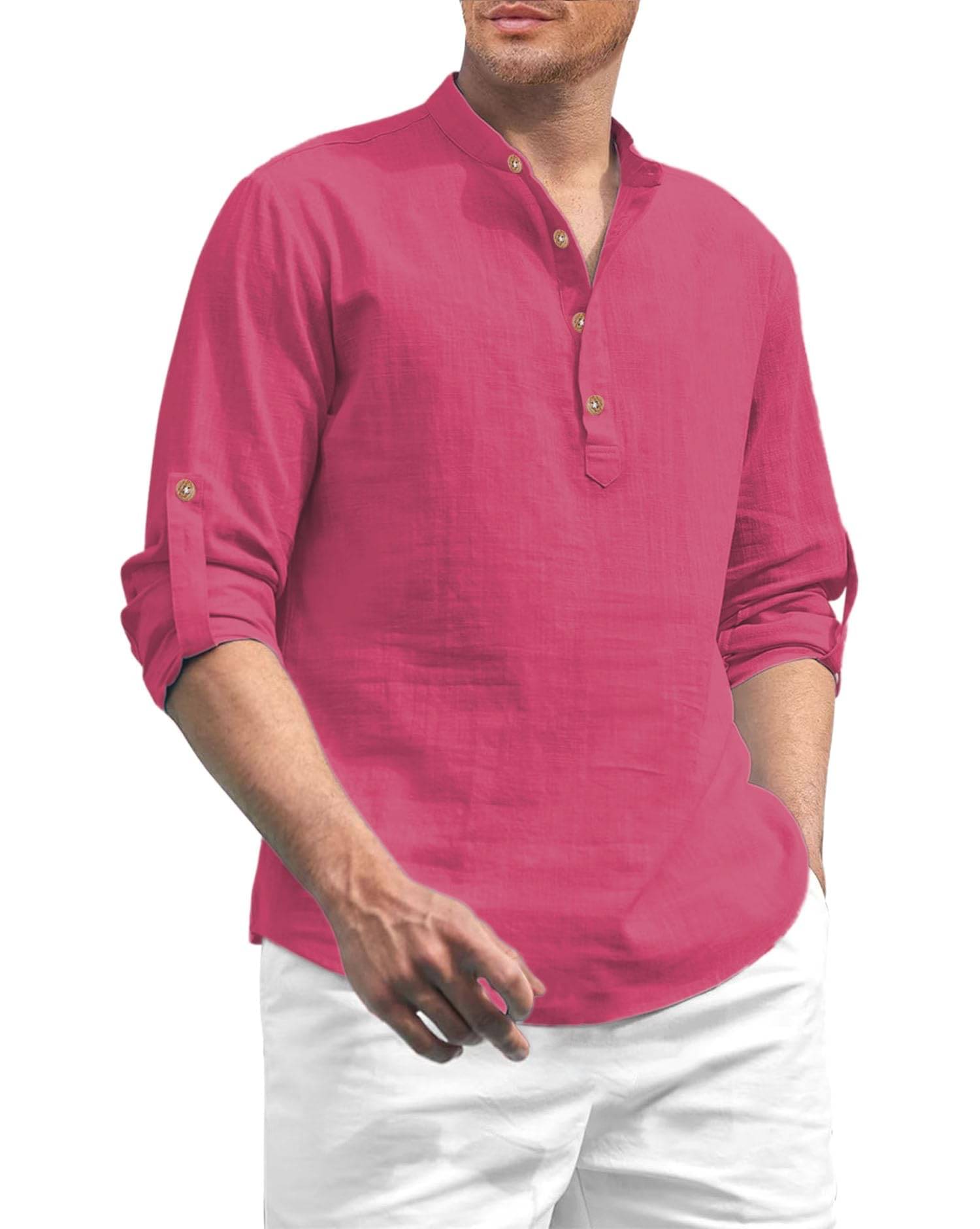 UNI VIBE Pink Cotton Men's Shirt Style Kurta ( Pack of 1 ) UNI VIBE Pink Cotton Men's Shirt Style Kurta ( Pack of 1 )