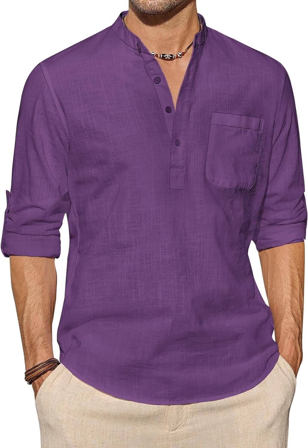     			UNI VIBE Purple Cotton Men's Shirt Style Kurta ( Pack of 1 )