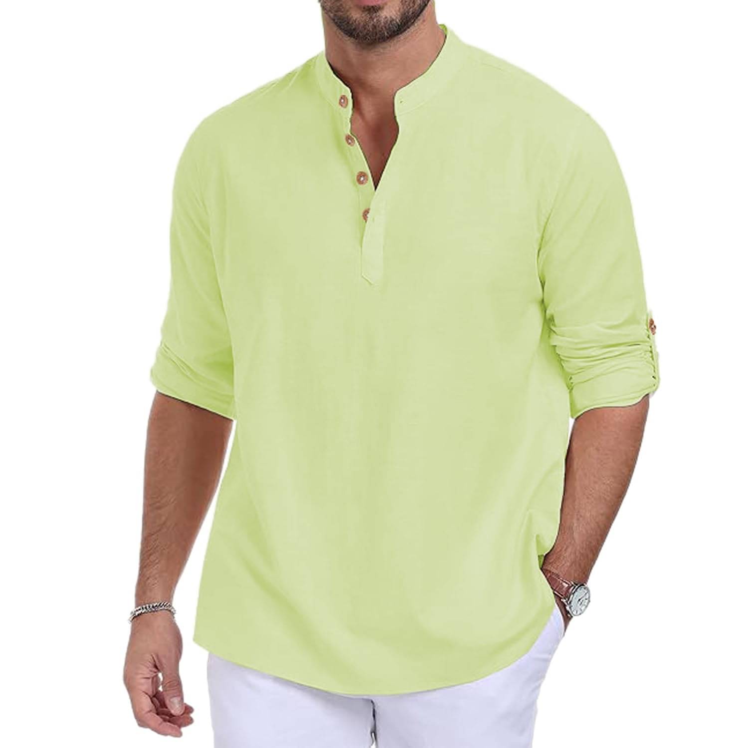     			UNI VIBE Sea Green Cotton Men's Shirt Style Kurta ( Pack of 1 )