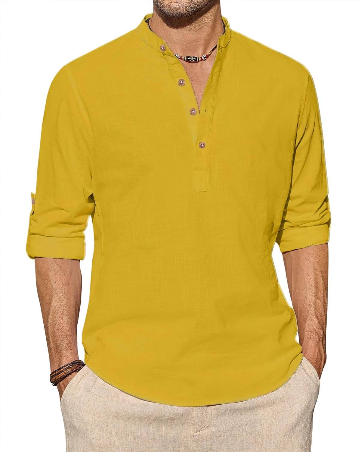 UNI VIBE Yellow Cotton Men's Shirt Style Kurta ( Pack of 1 ) UNI VIBE Yellow Cotton Men's Shirt Style Kurta ( Pack of 1 )