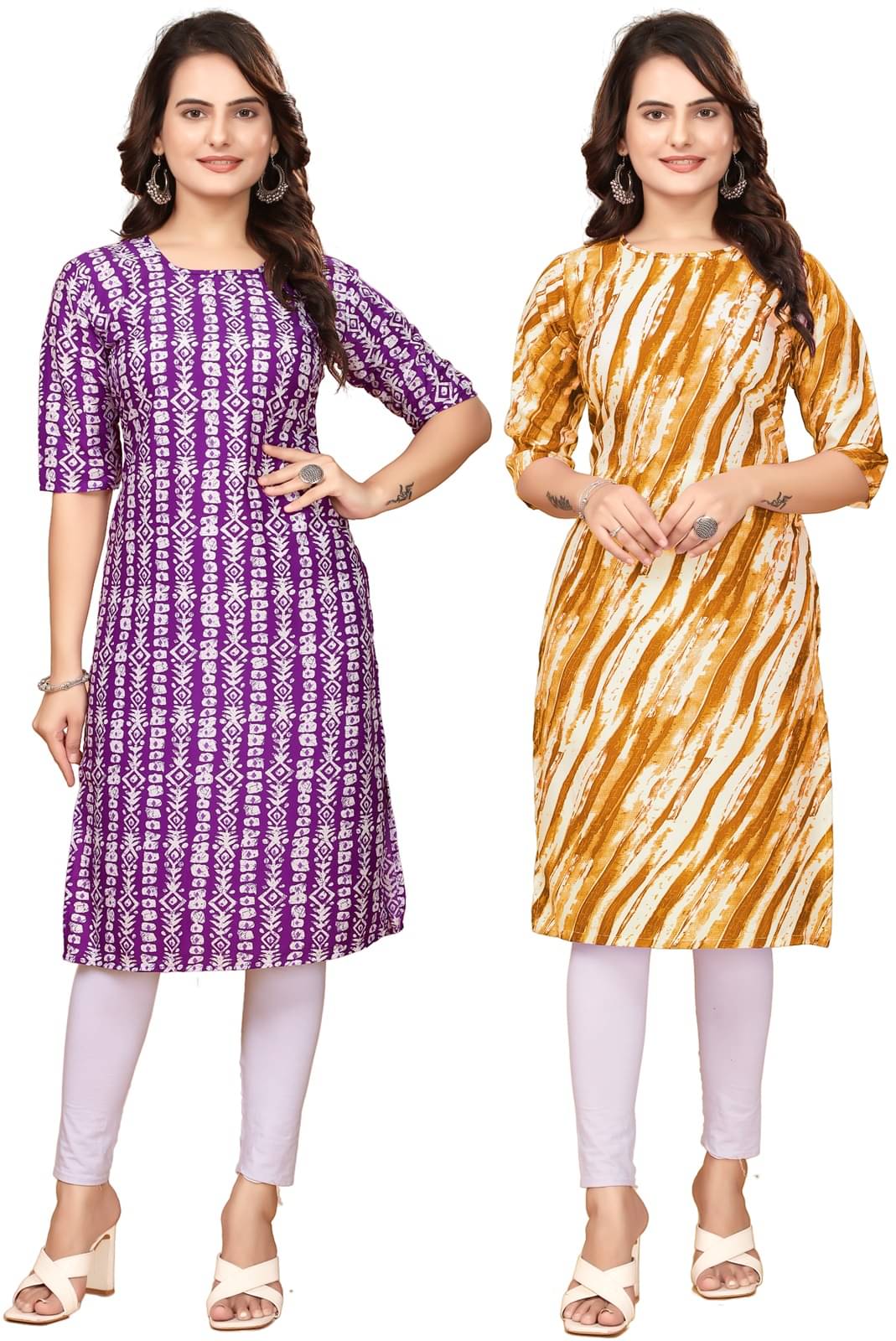     			VJ CORPORATE Crepe Printed Straight Women's Kurti - Lavender,Yellow ( Pack of 2 )