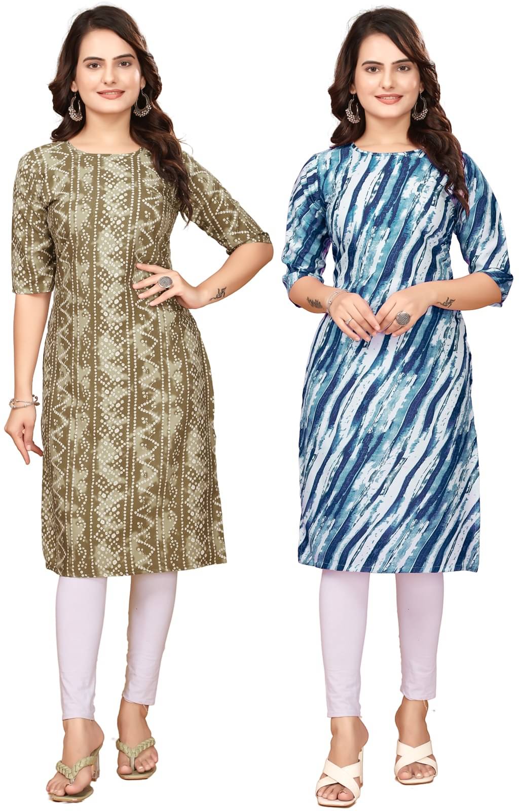     			VJ CORPORATE Crepe Printed Straight Women's Kurti - Multicolor,Blue ( Pack of 2 )