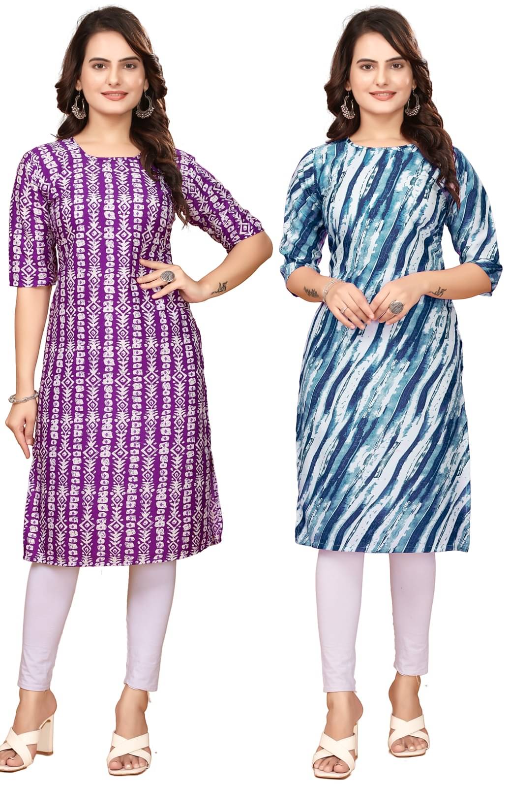     			VJ CORPORATE Crepe Printed Straight Women's Kurti - Lavender,Blue ( Pack of 2 )