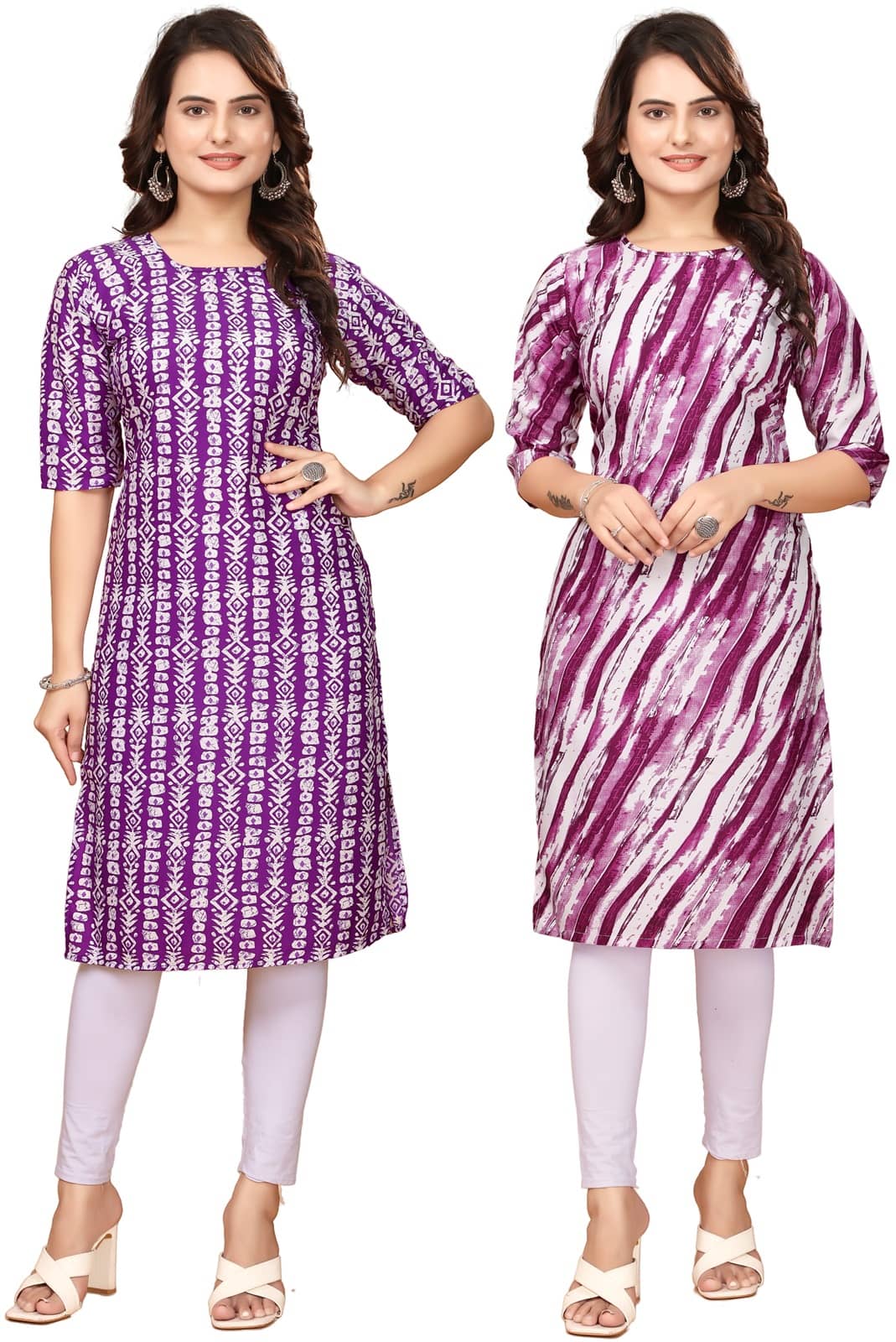 VJ CORPORATE Crepe Printed Straight Women's Kurti - Lavender,Purple ( Pack of 2 ) - Kurtis, Tunics | Buy online on ZillyBuy