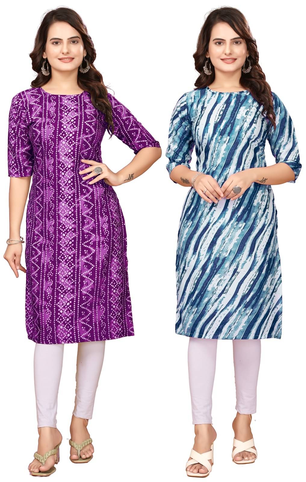     			VJ CORPORATE Crepe Printed Straight Women's Kurti - Purple,Blue ( Pack of 2 )