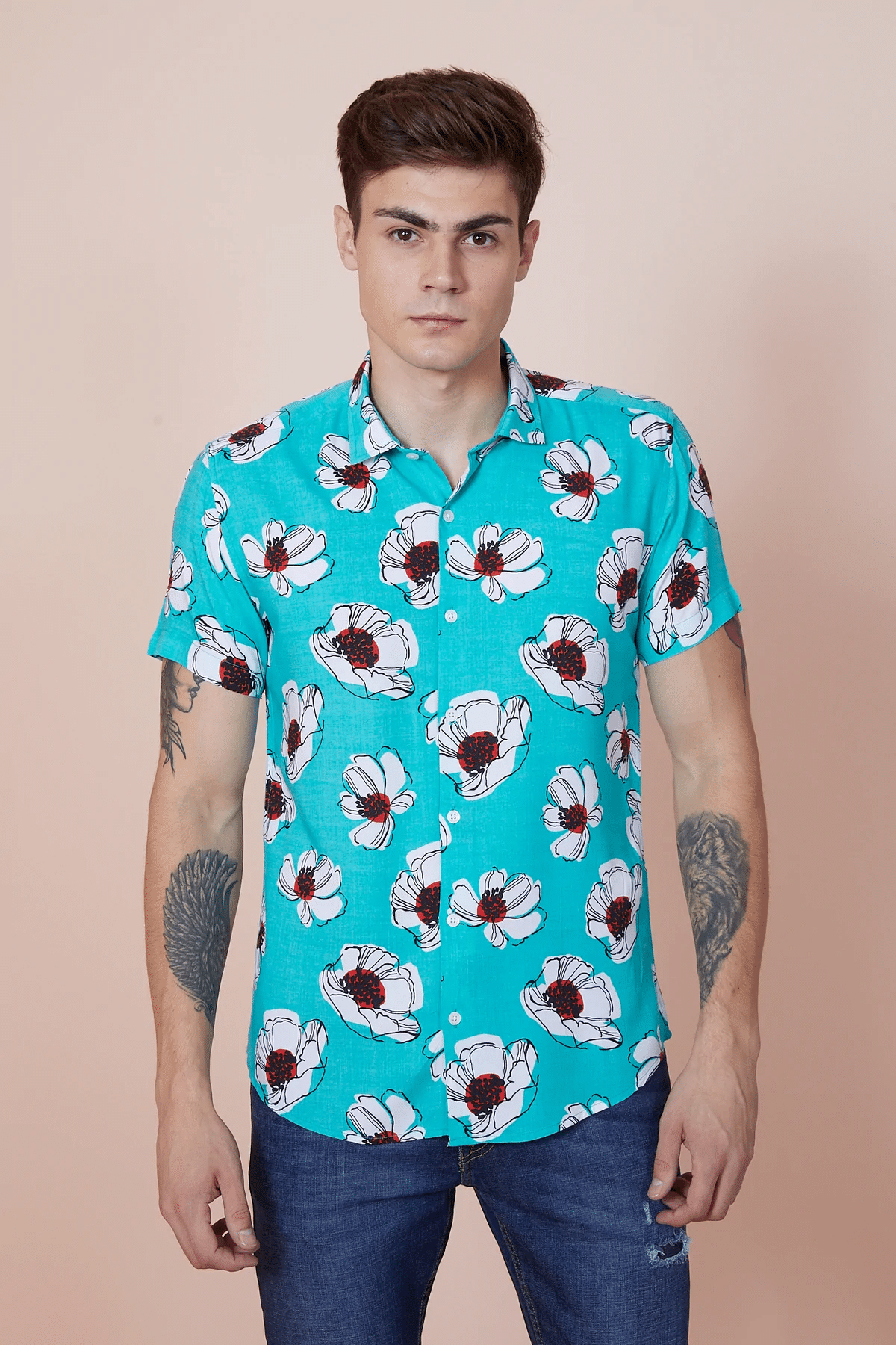     			Vaani Creation Cotton Blend Regular Fit Printed Half Sleeves Men's Casual Shirt - Blue ( Pack of 1 )