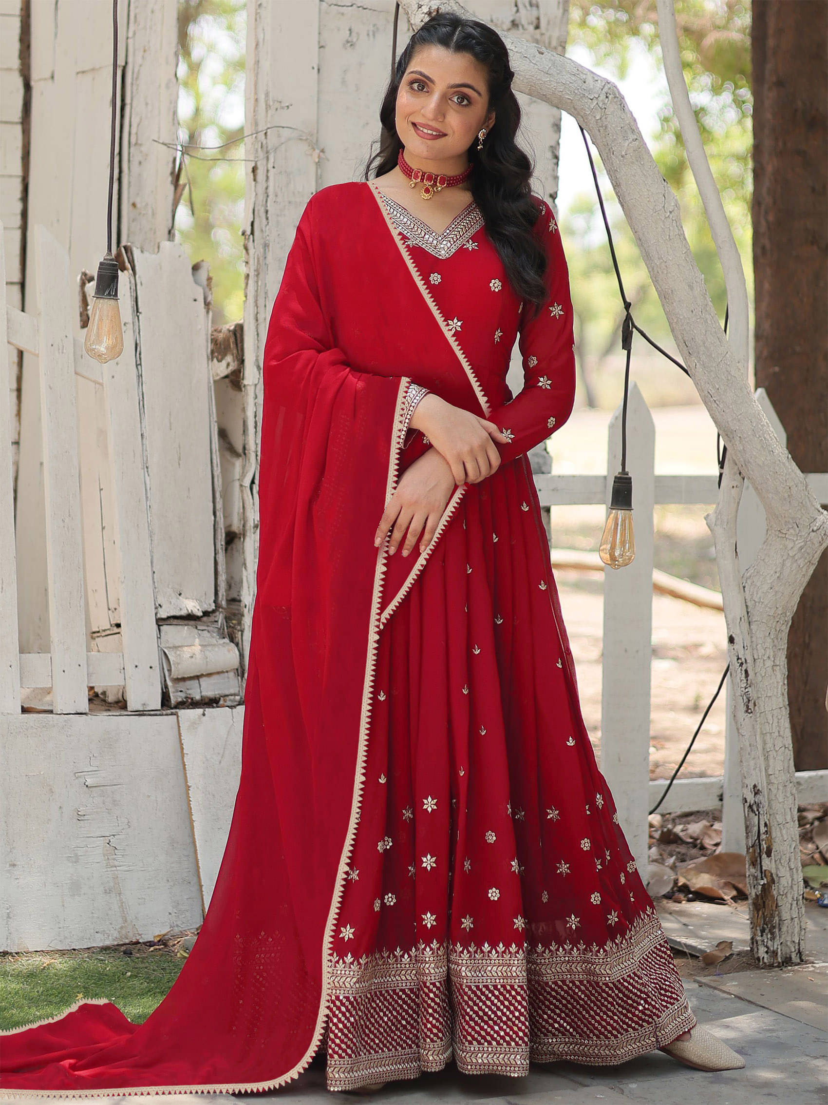     			kedar fab Red Anarkali Georgette Women's Stitched Ethnic Gown ( Pack of 1 )