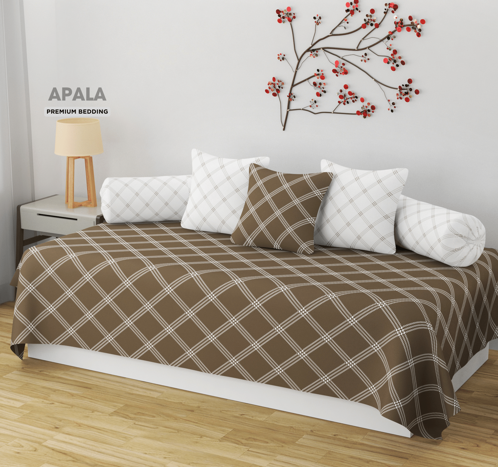 Apala Cotton Geometric Diwan Set 6 Pcs - Beige Apala Cotton Geometric Diwan Set 6 Pcs - Beige