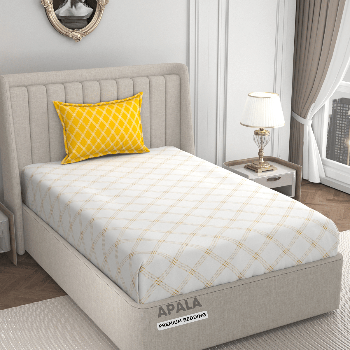     			Apala Microfiber 1 Single Bedsheet with 1 Pillow Cover ( Mustard )