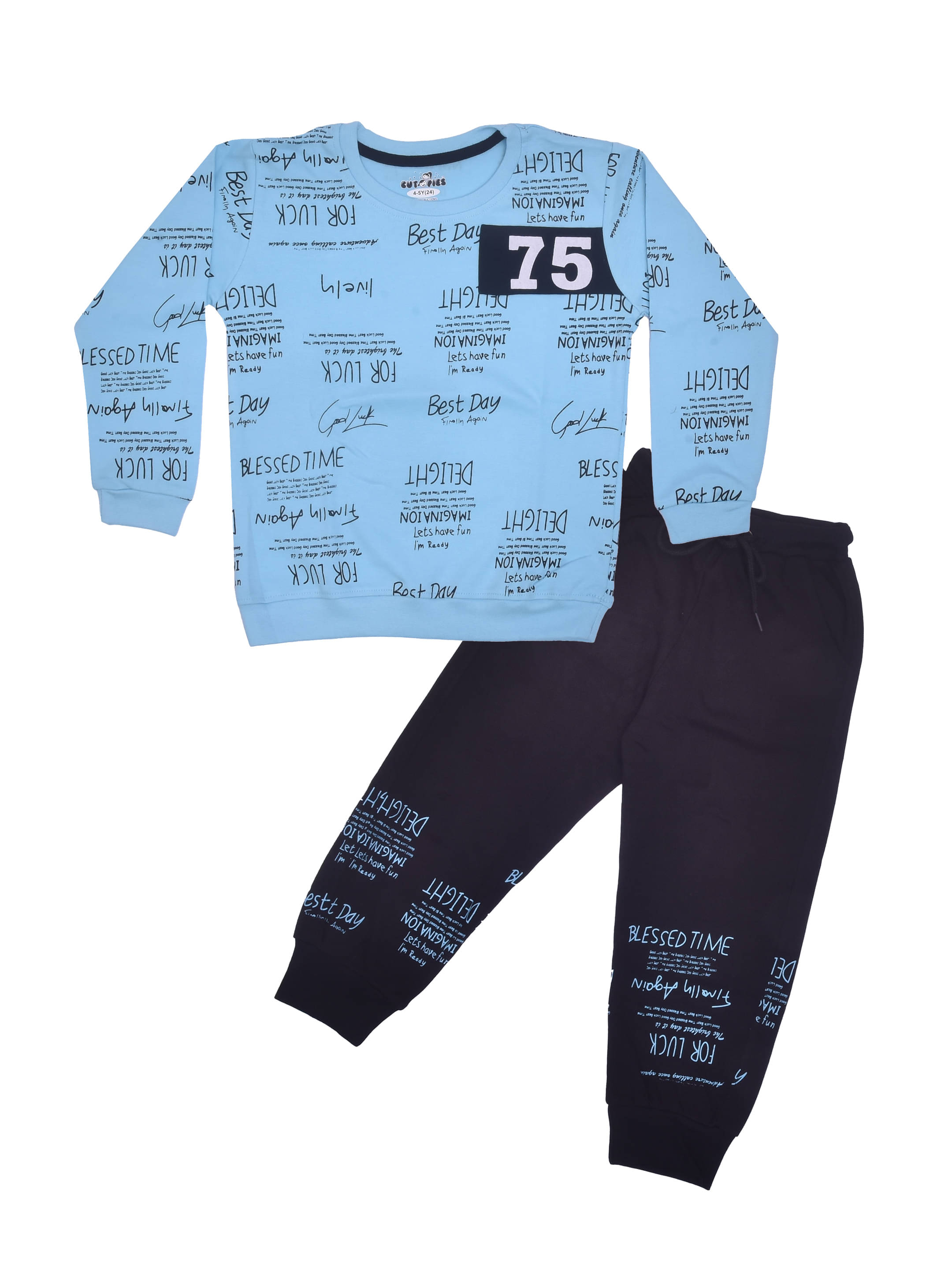     			CUTOPIES Pack of 1 Boys Cotton Sweatshirt & Trackpant Set ( Blue )
