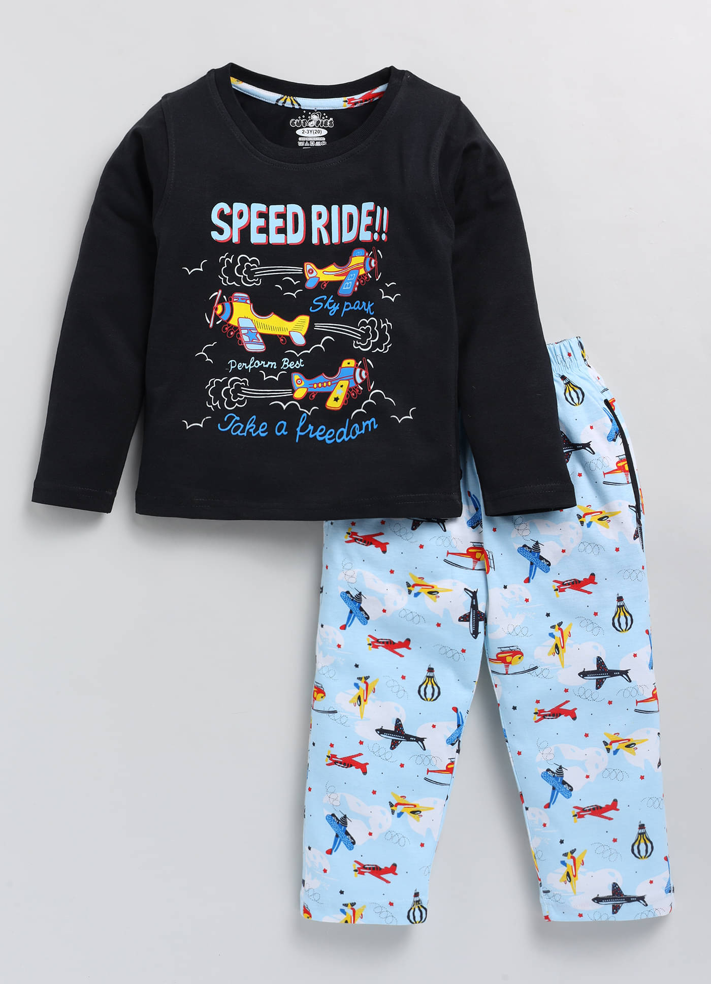     			CUTOPIES Pack of 1 Boys Cotton T-Shirt & Pants Set ( Blue )