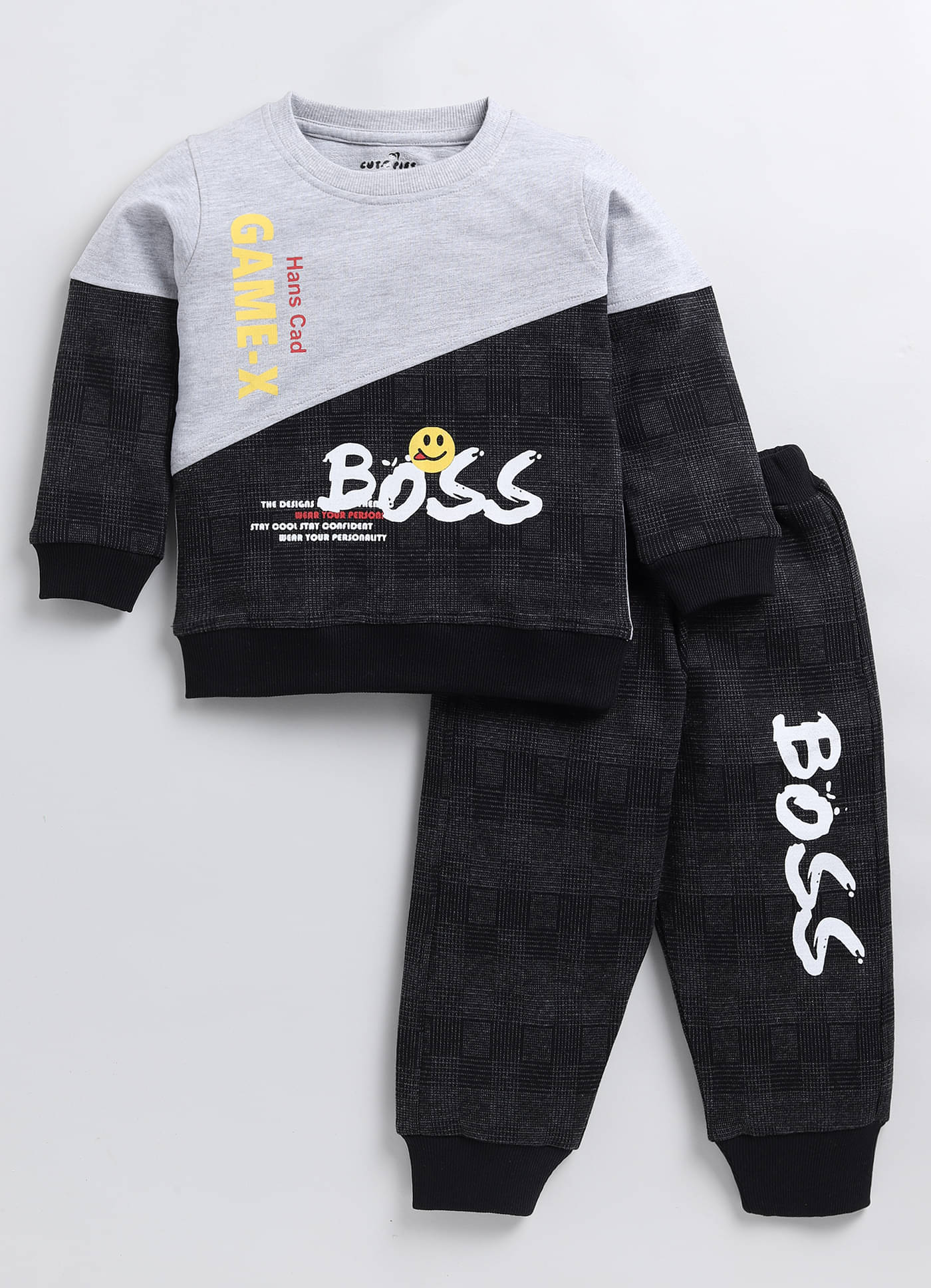     			CUTOPIES Pack of 1 Boys Cotton Sweatshirt & Trackpant Set ( Grey )