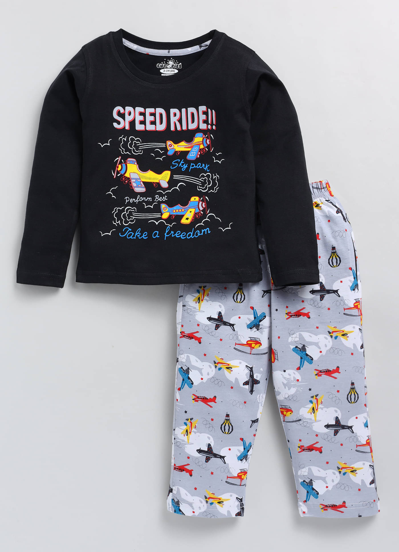     			CUTOPIES Pack of 1 Boys Cotton T-Shirt & Pants Set ( Grey )