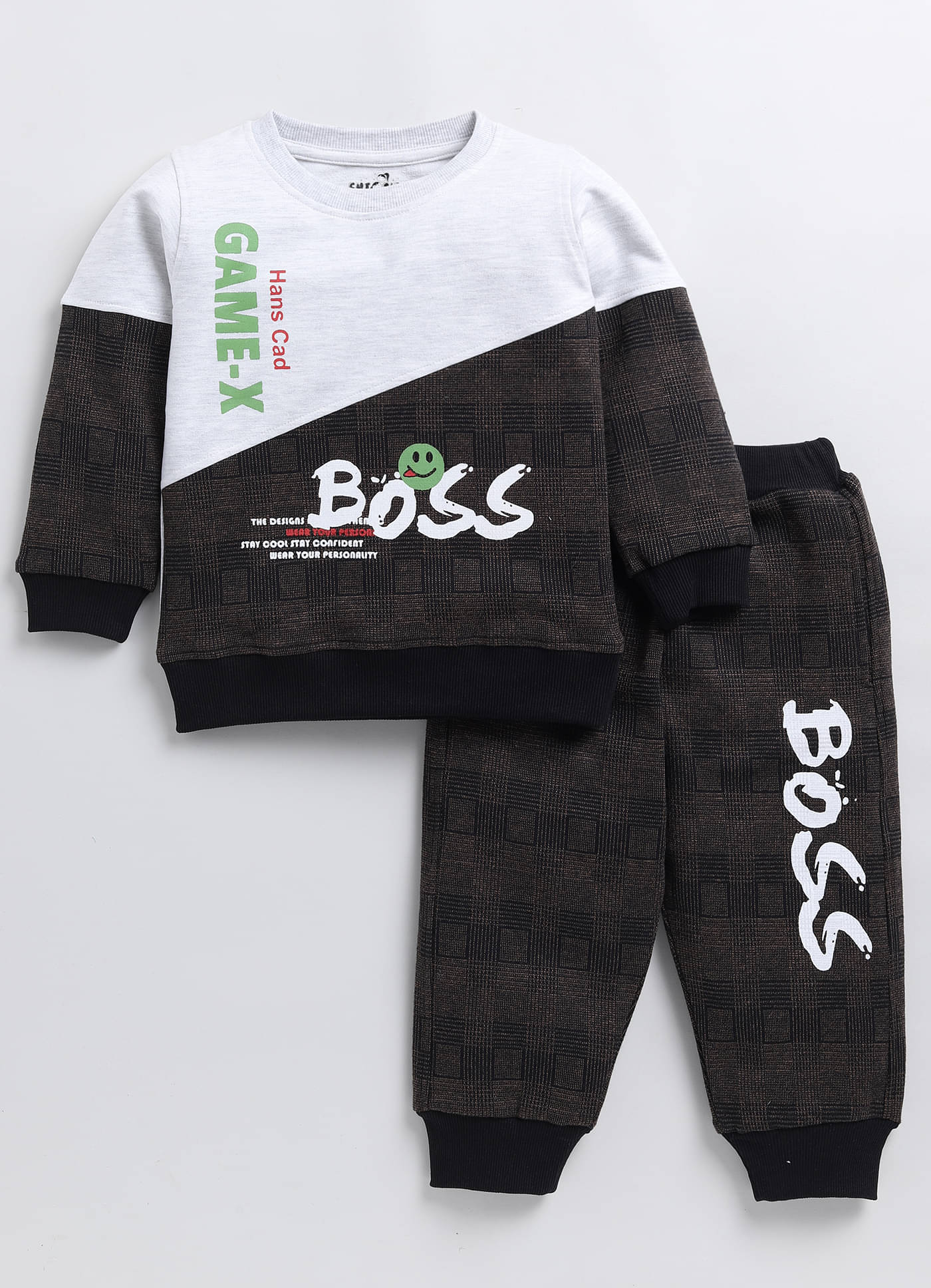     			CUTOPIES Pack of 1 Boys Cotton Sweatshirt & Trackpant Set ( White )