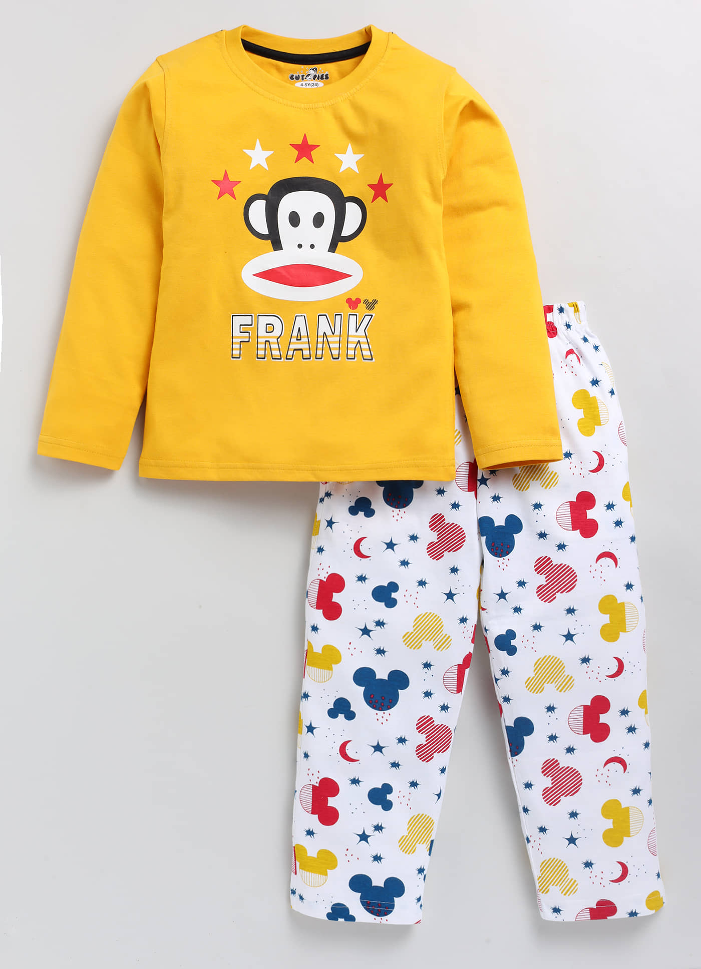 CUTOPIES Pack of 1 Boys Cotton T-Shirt & Pants Set ( Yellow )