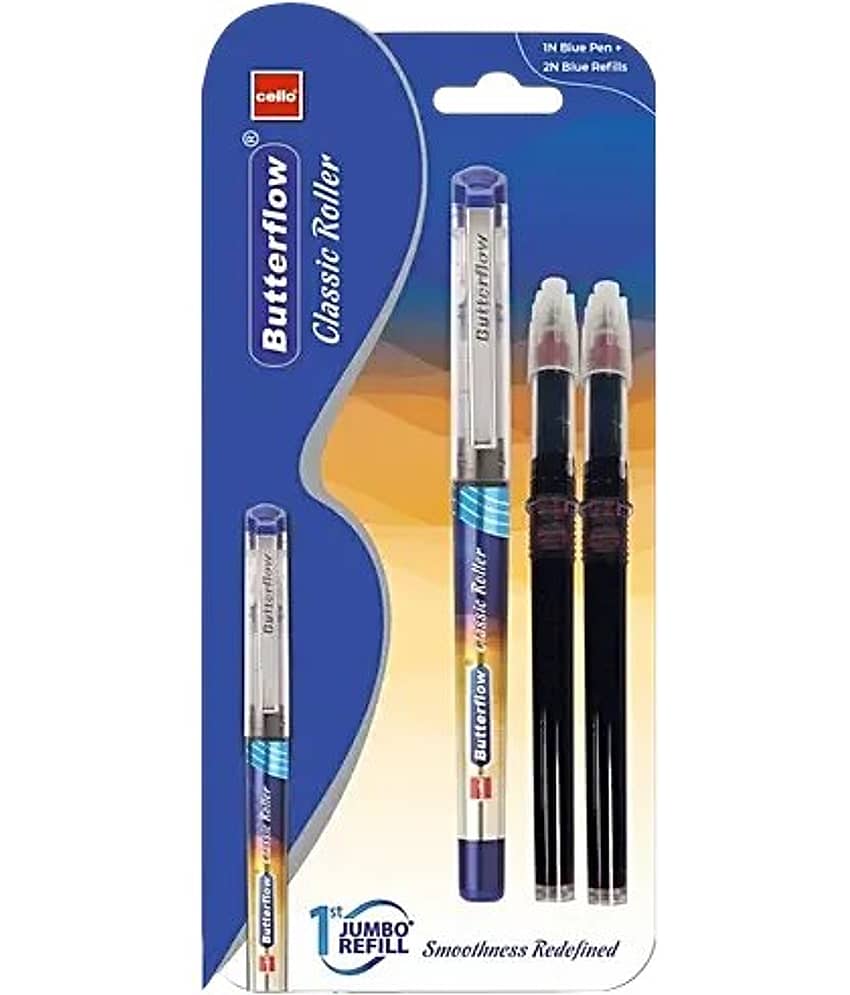 Butterflow Pen Black And Blue Cello Butterflow Classic Roller Pen