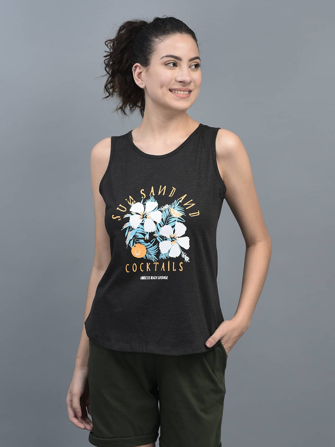     			Dollar Charcoal Cotton Blend Tank Tops - Single