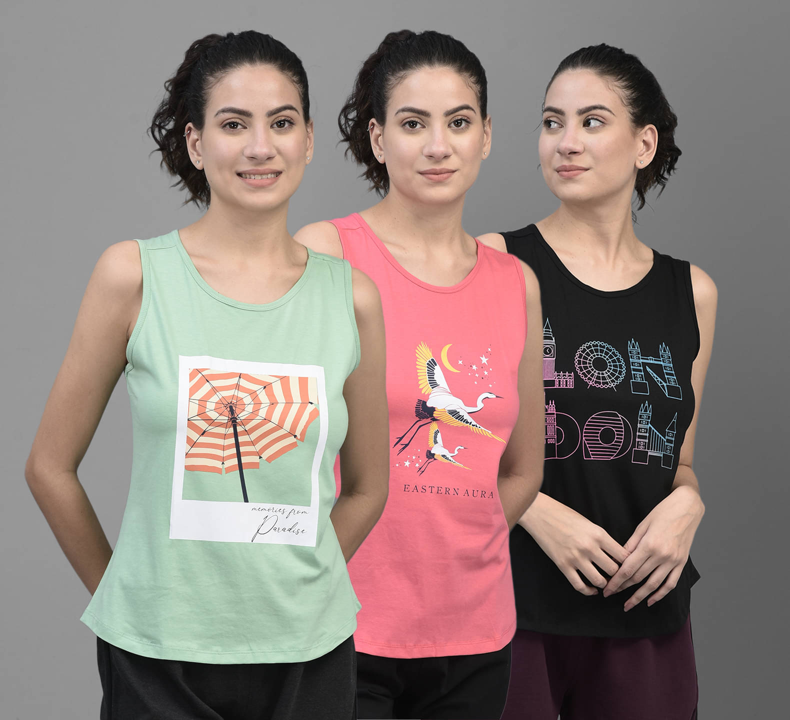     			Dollar Multi Color Cotton Blend Tank Tops - Pack of 3