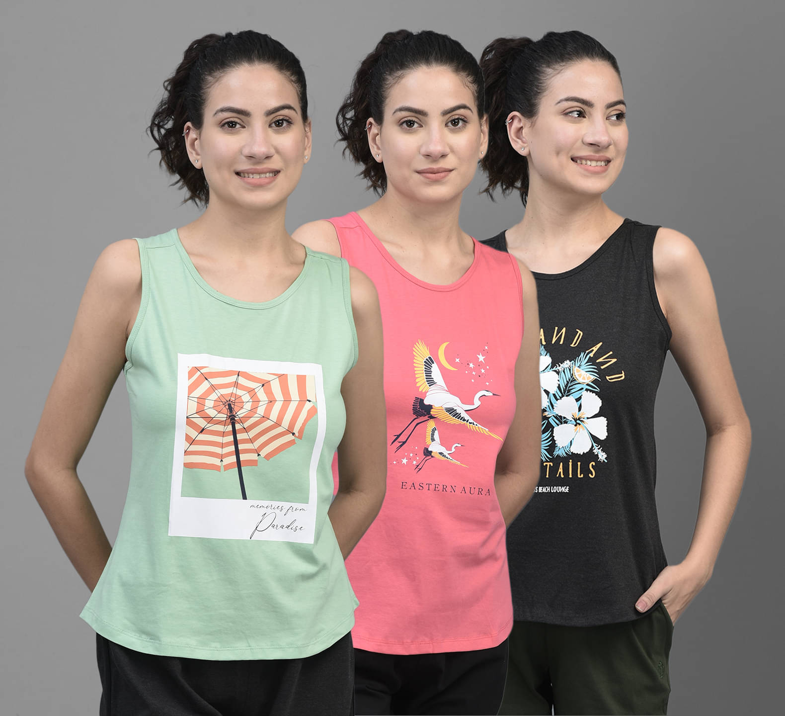     			Dollar Multi Color Cotton Blend Tank Tops - Pack of 3