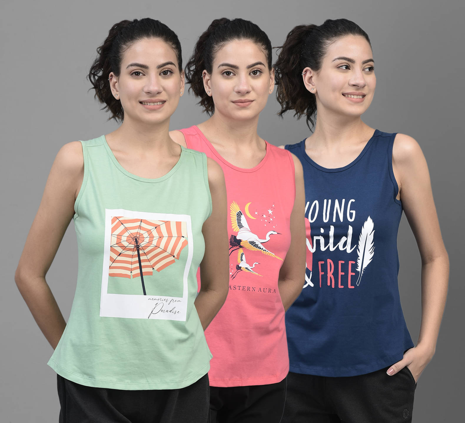     			Dollar Multi Color Cotton Blend Tank Tops - Pack of 3