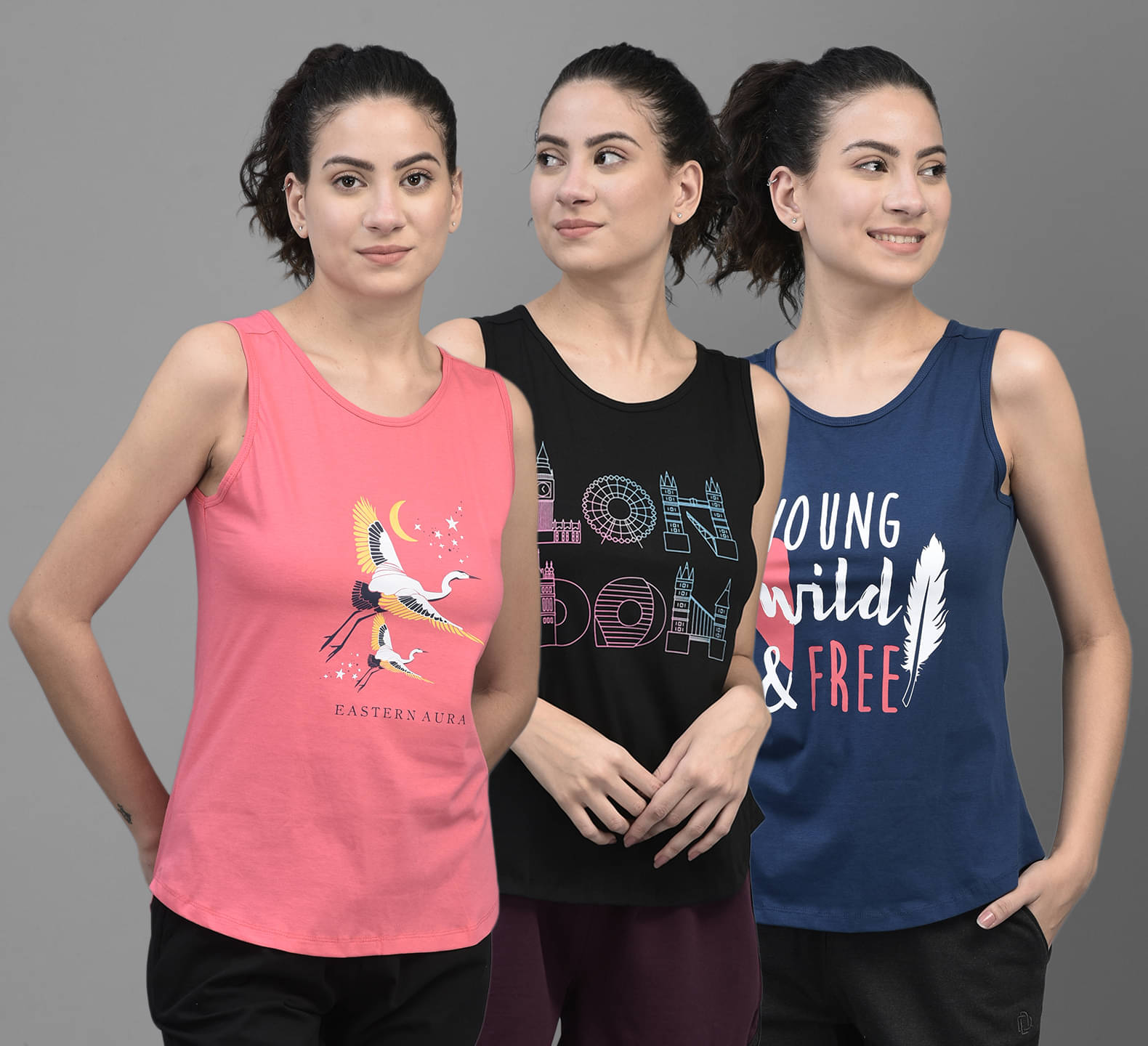     			Dollar Multi Color Cotton Blend Tank Tops - Pack of 3
