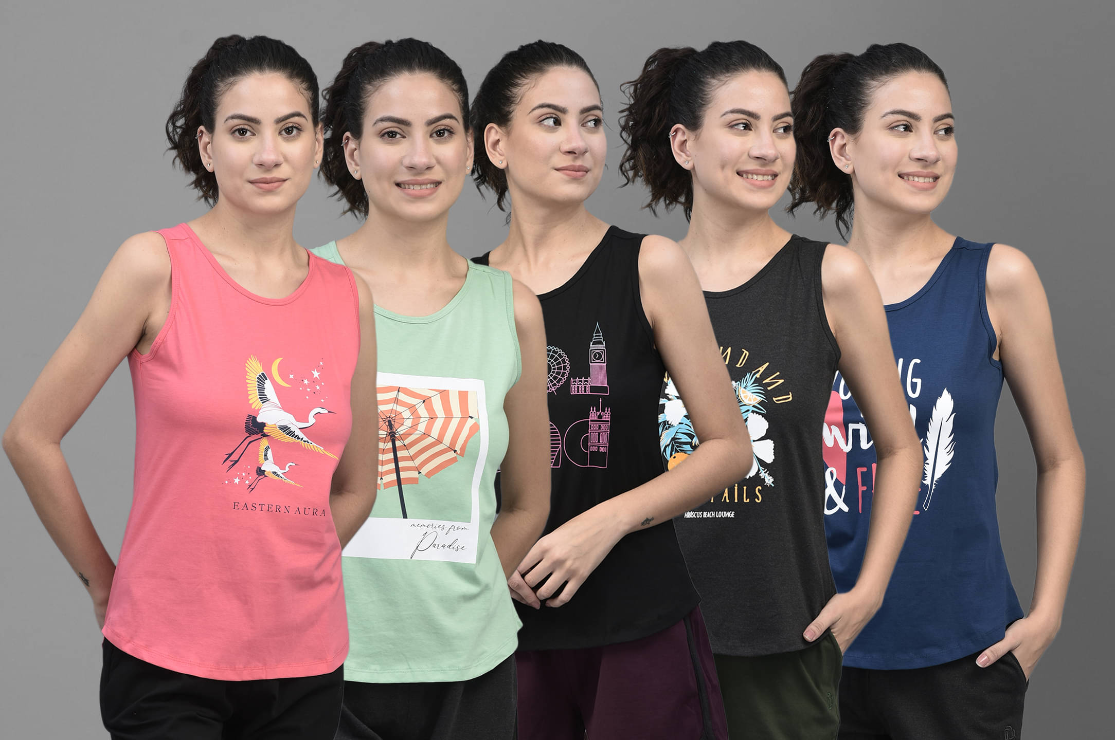     			Dollar Multi Color Cotton Blend Tank Tops - Pack of 5