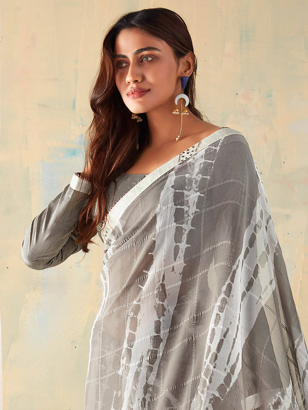    			Gazal Fashions Georgette Printed Saree With Unstitched Blouse Piece ( Grey )
