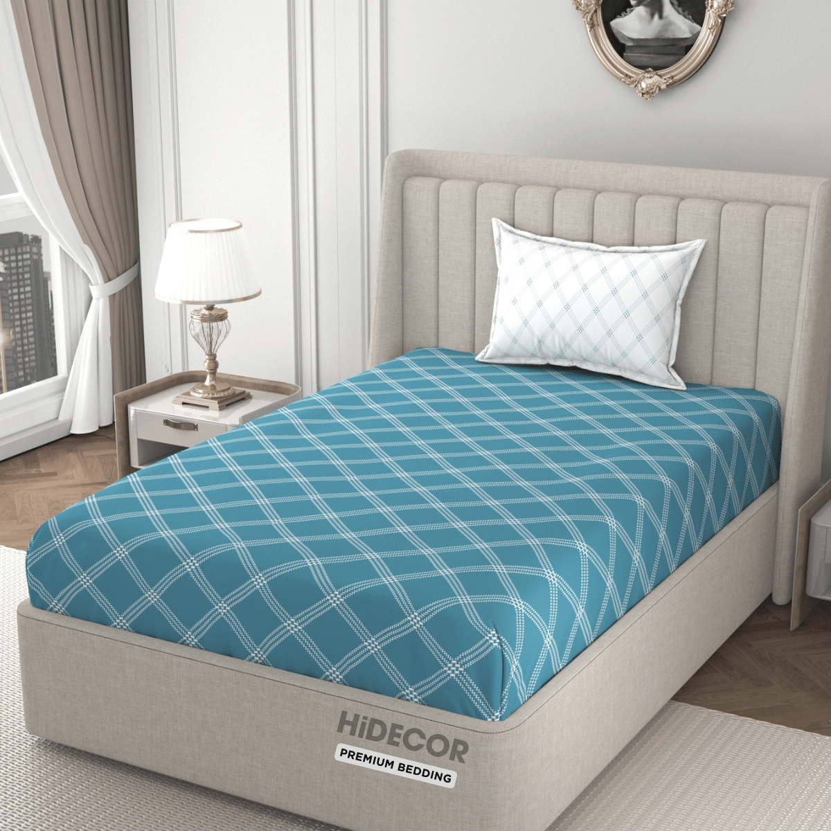     			HIDECOR Microfiber 1 Single Bedsheet with 1 Pillow Cover ( Light Blue )