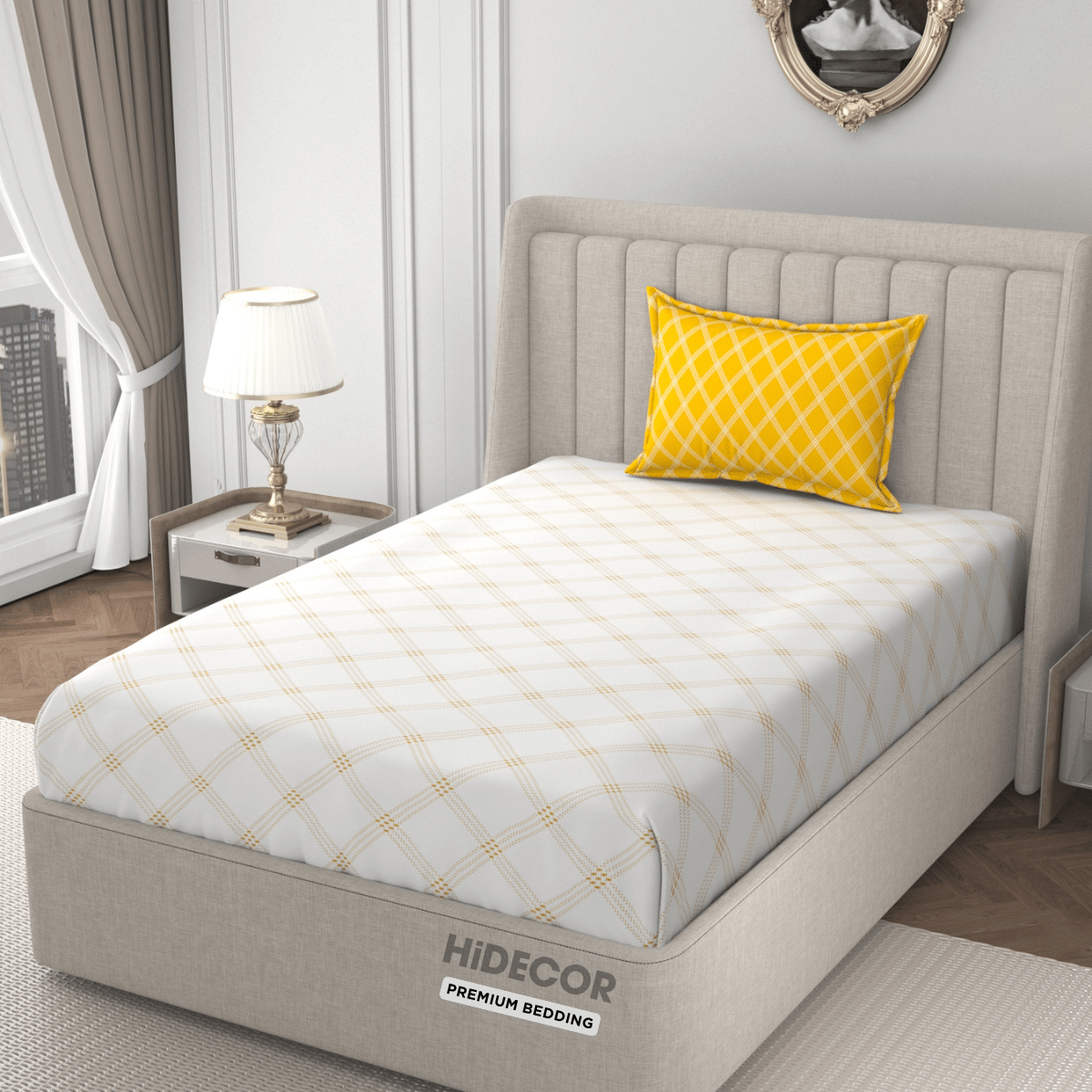     			HIDECOR Microfiber 1 Single Bedsheet with 1 Pillow Cover ( Mustard )