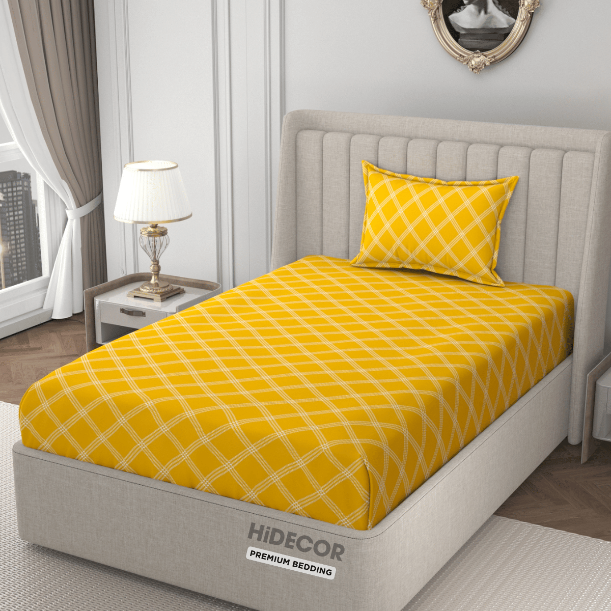     			HIDECOR Microfiber 1 Single Bedsheet with 1 Pillow Cover ( Yellow )