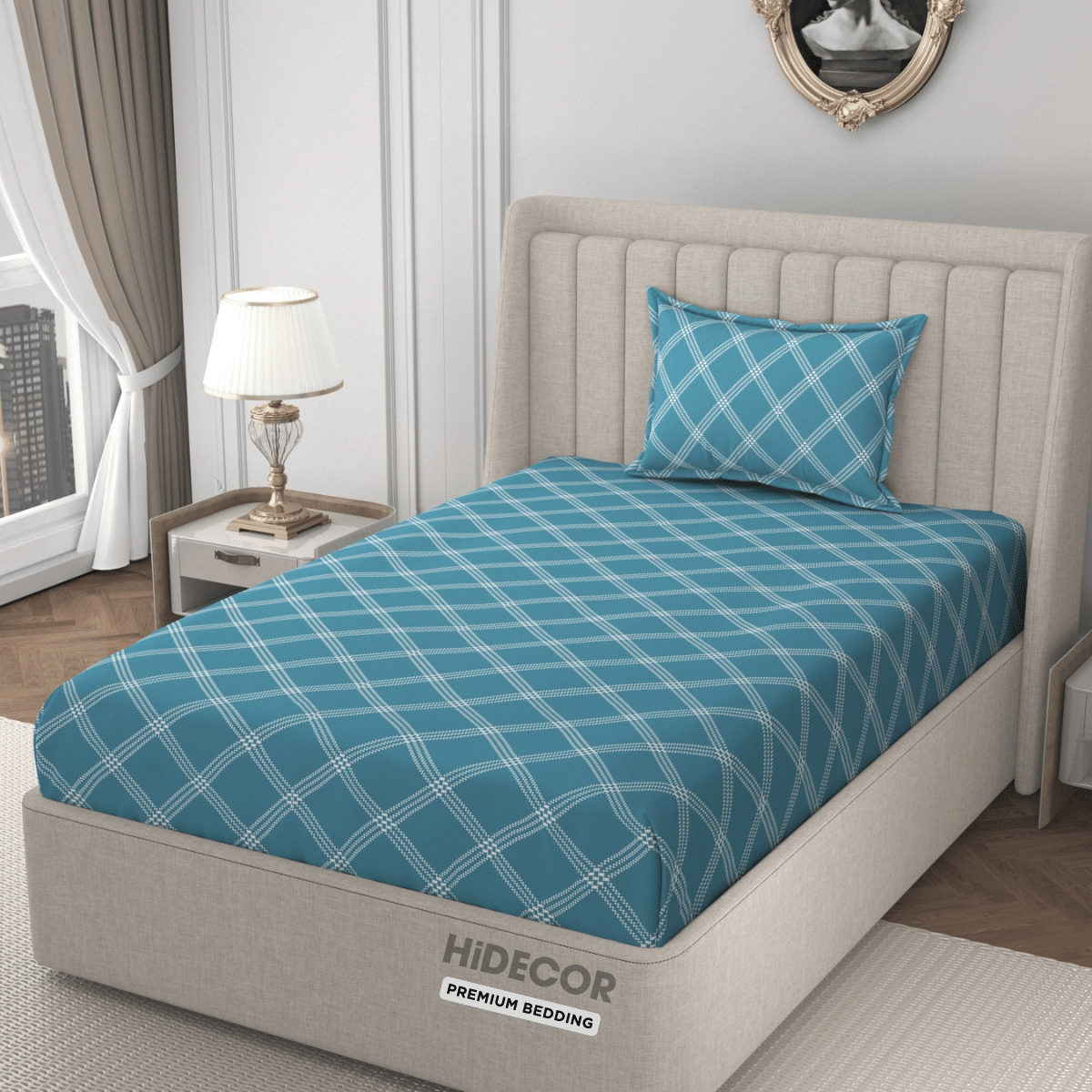     			HIDECOR Microfiber 1 Single Bedsheet with 1 Pillow Cover ( Blue )