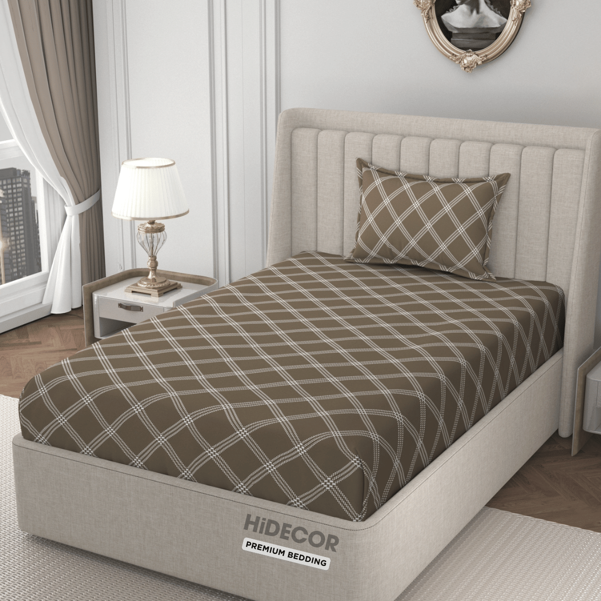     			HIDECOR Microfiber 1 Single Bedsheet with 1 Pillow Cover ( Beige )