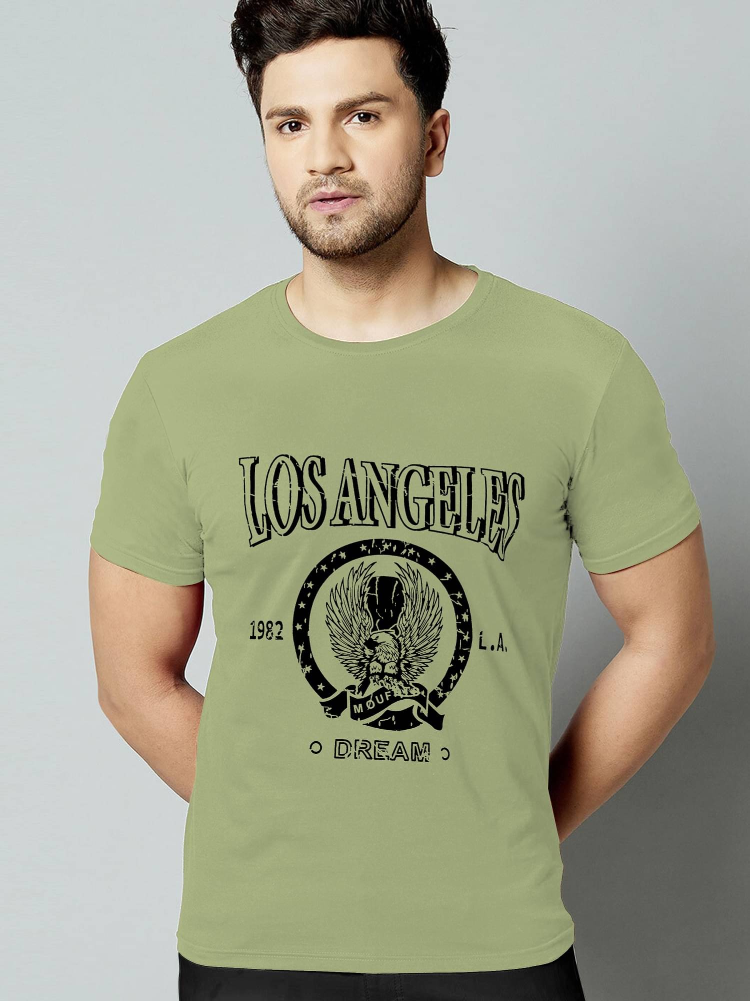     			KAJARU Polyester Regular Fit Printed Half Sleeves Men's Round T-Shirt - Green ( Pack of 1 )