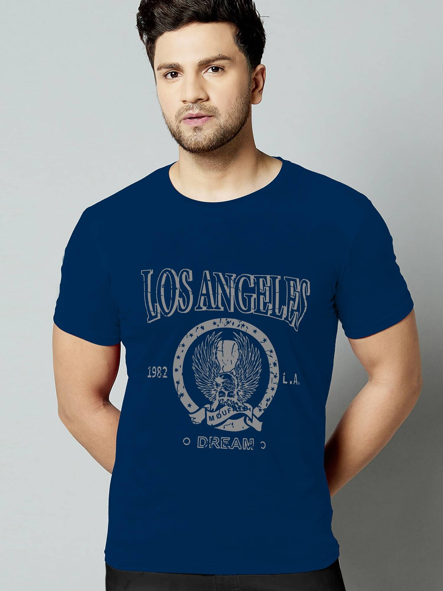    			KAJARU Polyester Regular Fit Printed Half Sleeves Men's Round T-Shirt - Navy ( Pack of 1 )