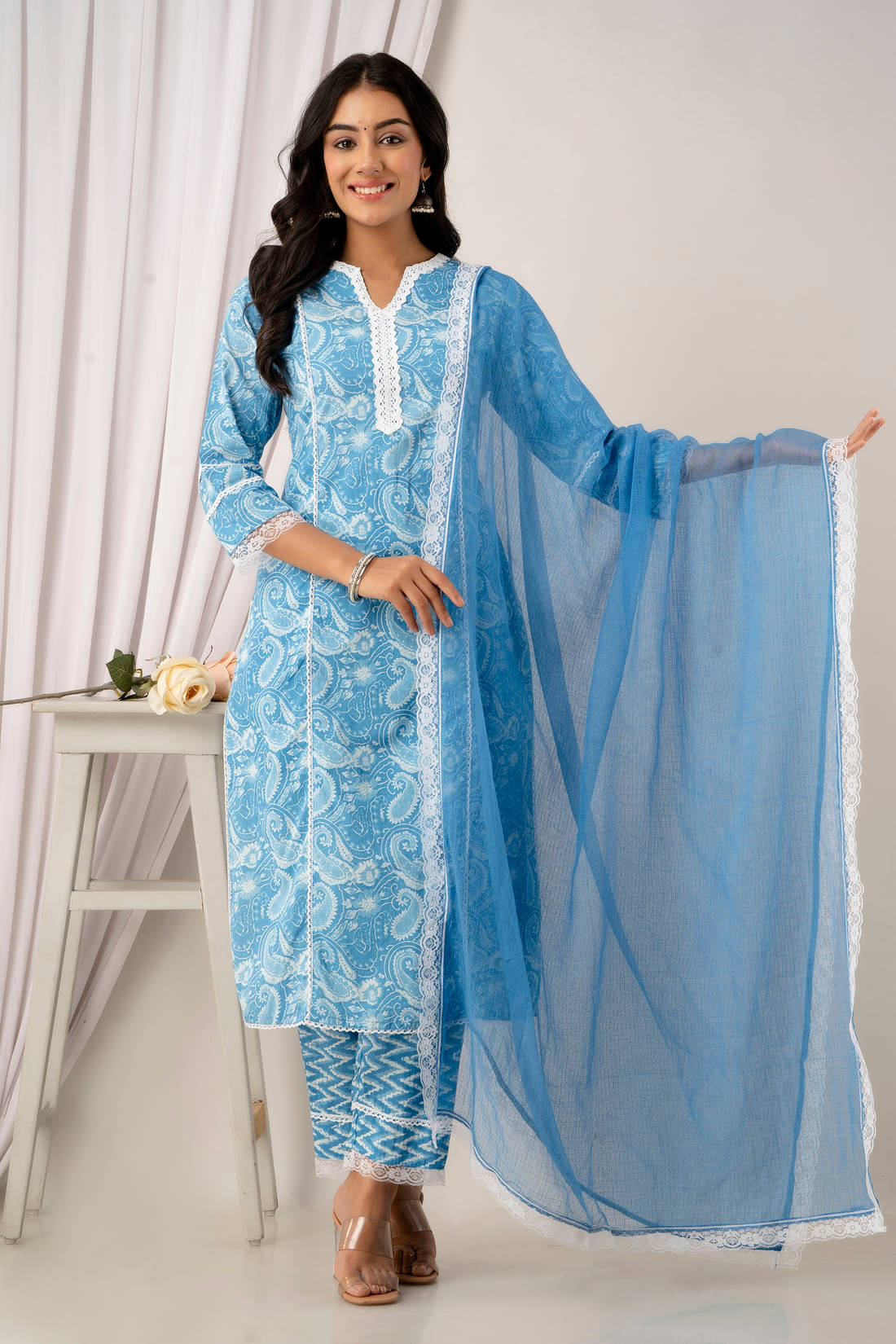Kohsh Cotton Printed Kurti With Pants Women's Stitched Salwar Suit - Blue ( Pack of 1 ) Kohsh Cotton Printed Kurti With Pants Women's Stitched Salwar Suit - Blue ( Pack of 1 )