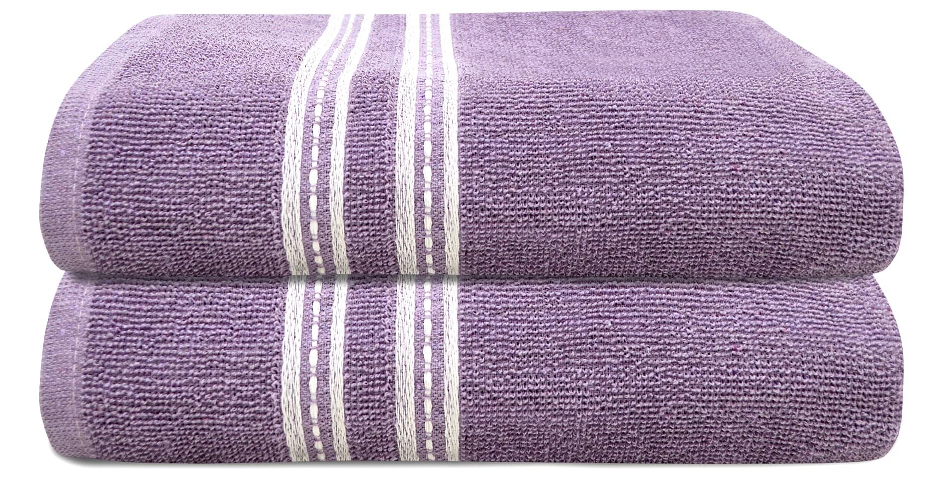     			LADLI JEE Cotton Striped 400 -GSM Bath Towel ( Pack of 2 ) - Purple