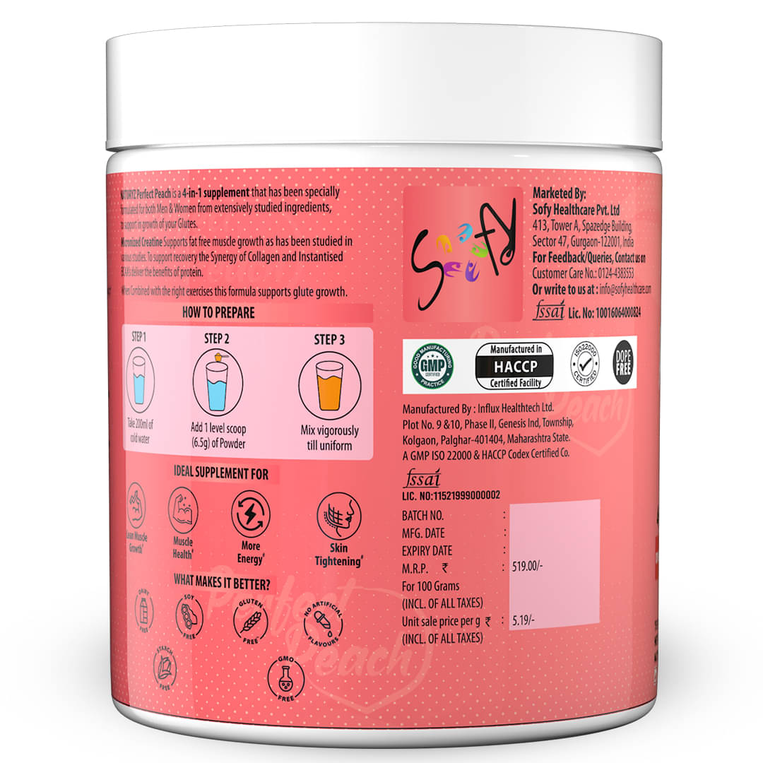     			NATURYZ Perfect Peach 4 in 1 Glute Builder With Creatine BCAAs Collagen For Lean Muscle -100g(Peach)