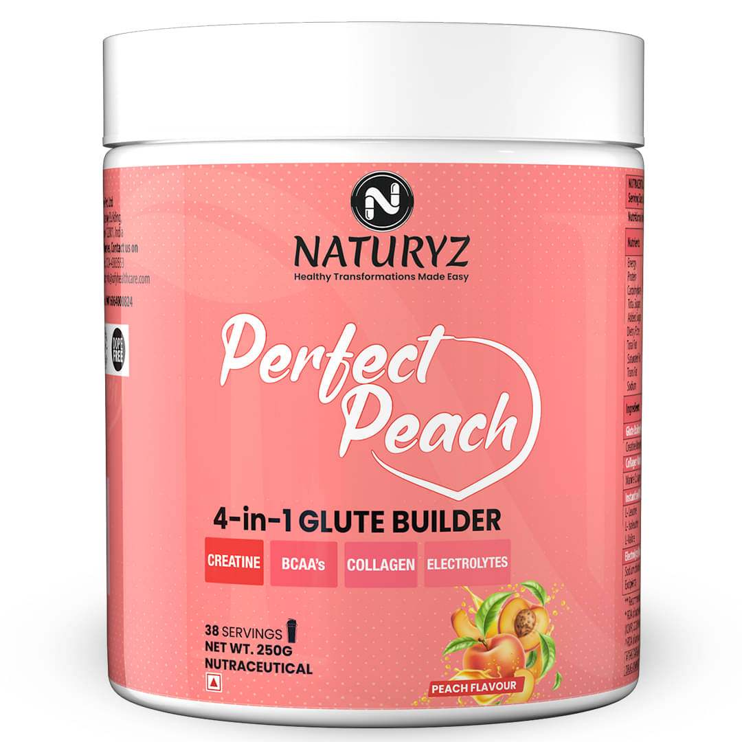 NATURYZ Perfect Peach 4 in 1 Glute Builder With Creatine BCAAs Collagen For Lean Muscle -250g(Peach) NATURYZ Perfect Peach 4 in 1 Glute Builder With Creatine BCAAs Collagen For Lean Muscle -250g(Peach)